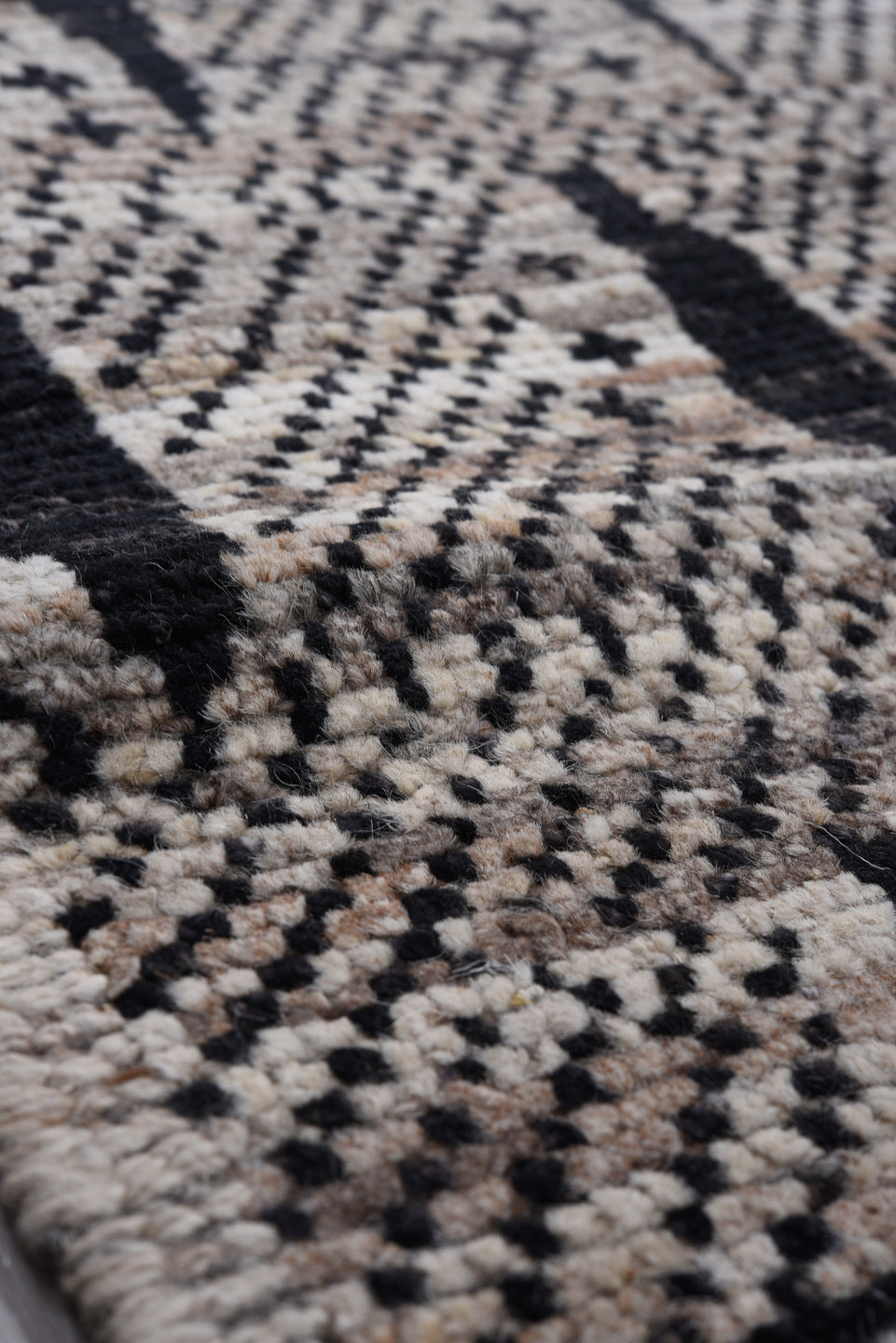 8' x 12' one-of-a-kind handmade vintage Tulu large size rug. Color palette: black, charcoal, dark gray, dim gray, gainsboro