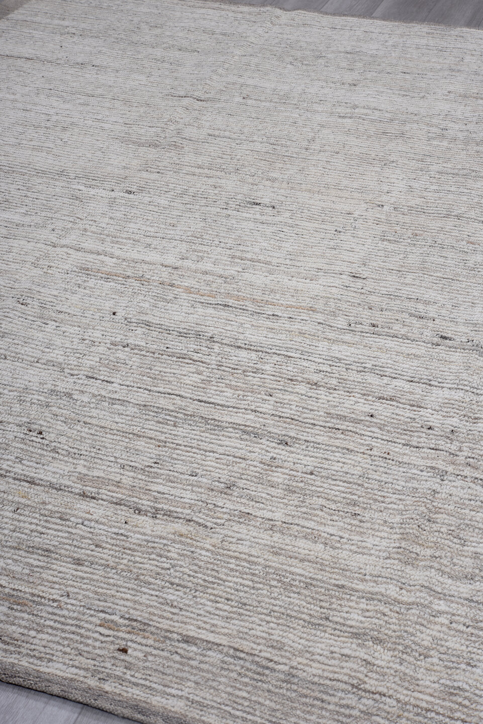 8' x 9' one-of-a-kind handmade vintage Tulu large size rug. Color palette: ivory, gray, taupe, charcoal, beige, black