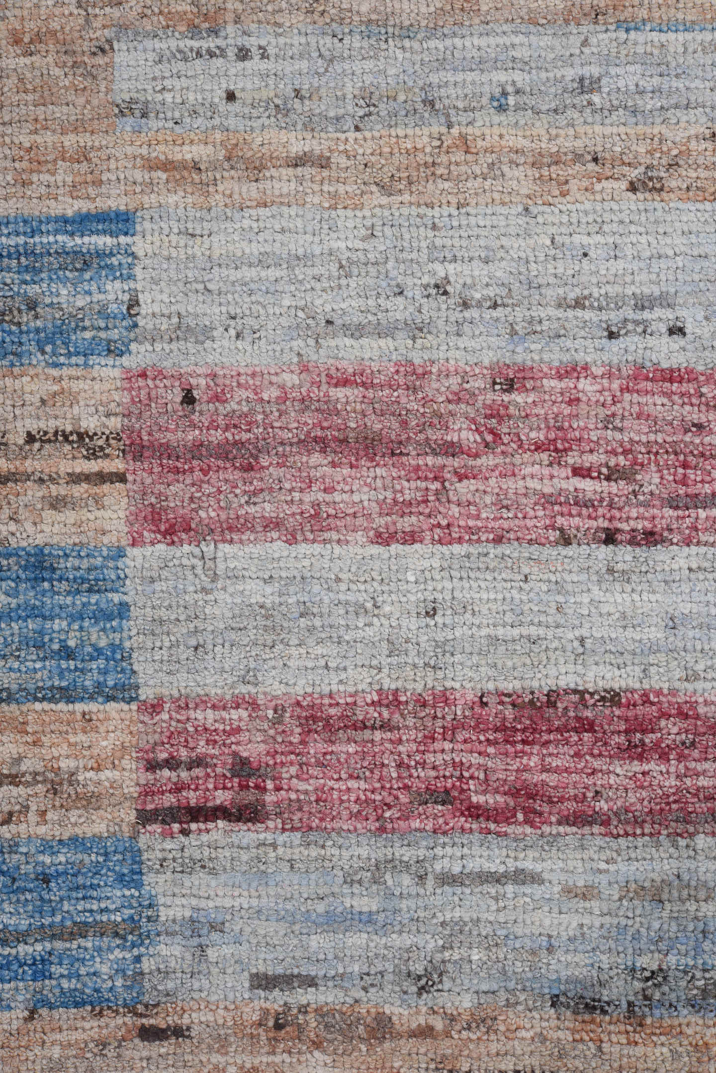 9' x 11' one-of-a-kind handmade vintage Tulu large size rug. Color palette: ivory, pale blue, cobalt, rose, saffron, peach
