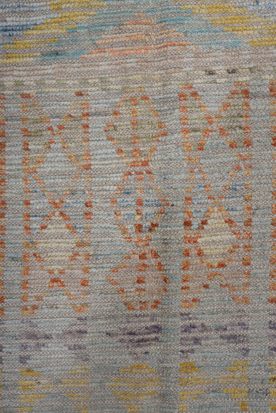 8' x 9' one-of-a-kind handmade vintage Tulu large size rug. Color palette: gray, ivory, sky_blue, peach, pale_yellow, taupe