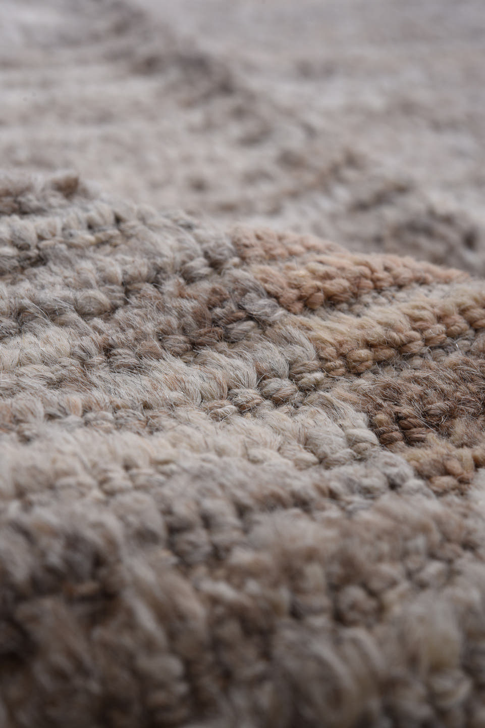 10' x 14' one-of-a-kind handmade vintage Tulu large size rug. Color palette: gray, ivory, taupe, camel, charcoal, beige