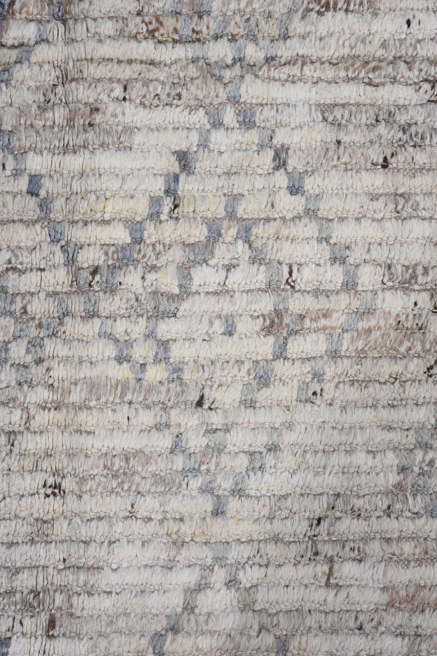 9' x 11' one-of-a-kind handmade vintage Tulu large size rug. Color palette: ivory, blue, gray, charcoal, slate, black