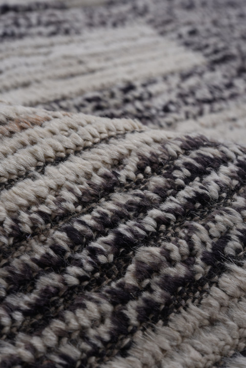 7' x 11' one-of-a-kind handmade vintage Tulu large size rug. Color palette: charcoal, ivory, gray, black