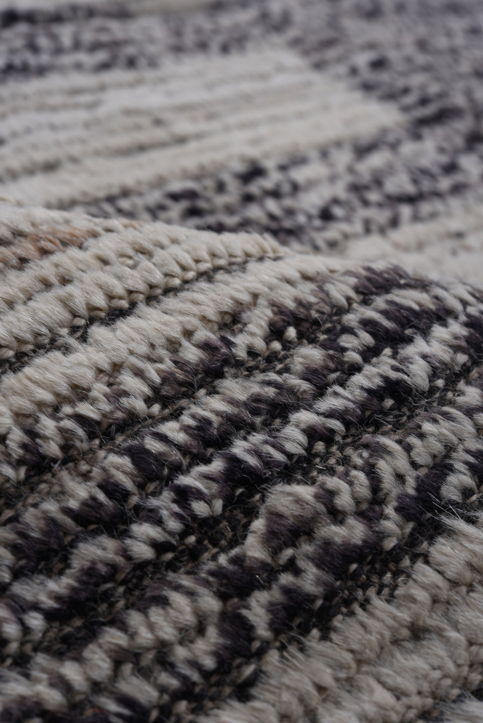 7' x 11' one-of-a-kind handmade vintage Tulu large size rug. Color palette: charcoal, ivory, gray, black