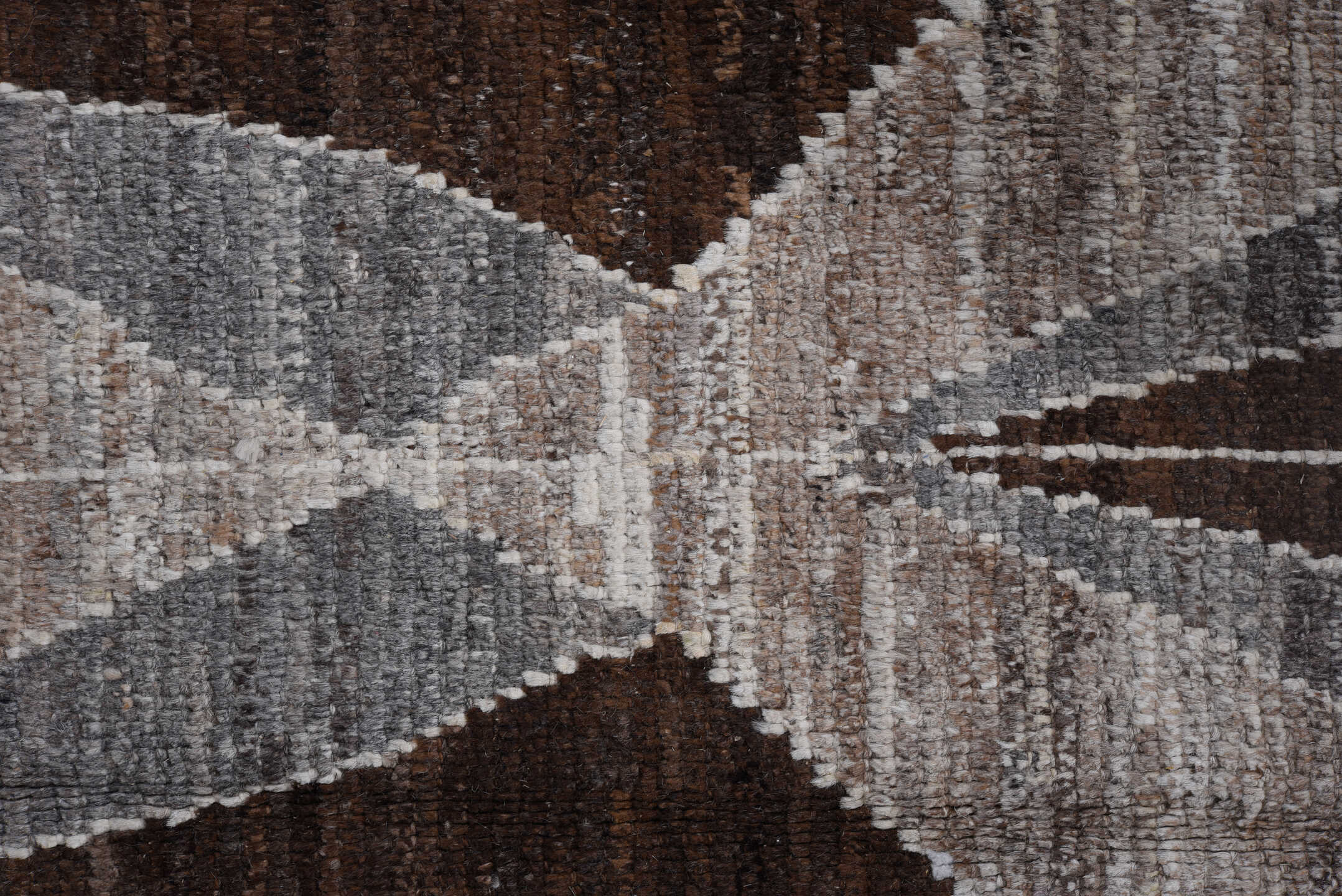 6' x 8' one-of-a-kind handmade vintage Tulu medium size rug. Color palette: black, brown, charcoal, dark gray, dim gray