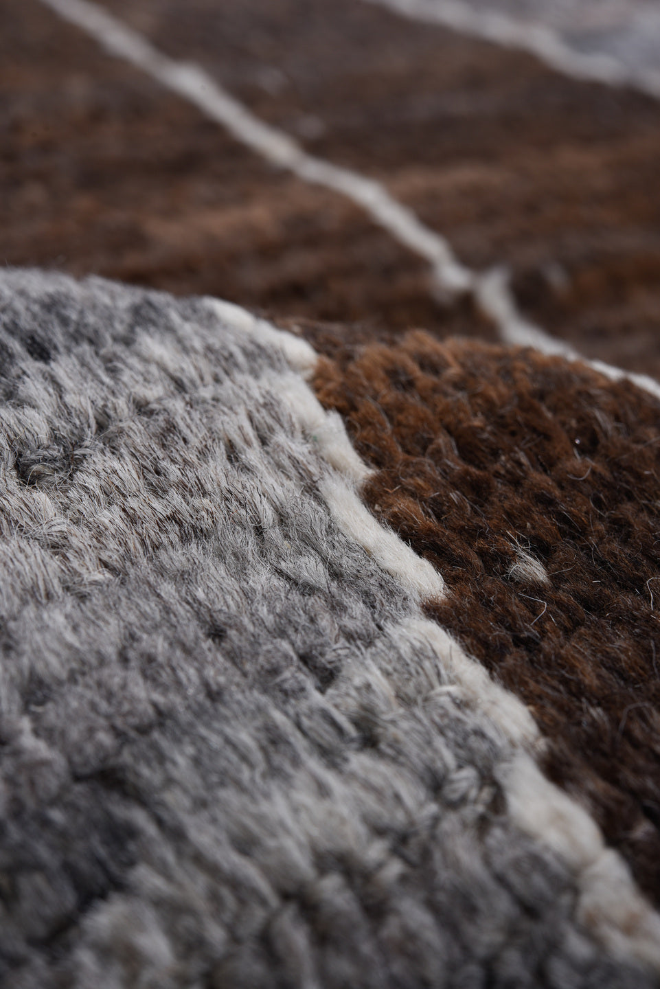 6' x 8' one-of-a-kind handmade vintage Tulu medium size rug. Color palette: taupe, brown, gray, ivory, charcoal, beige