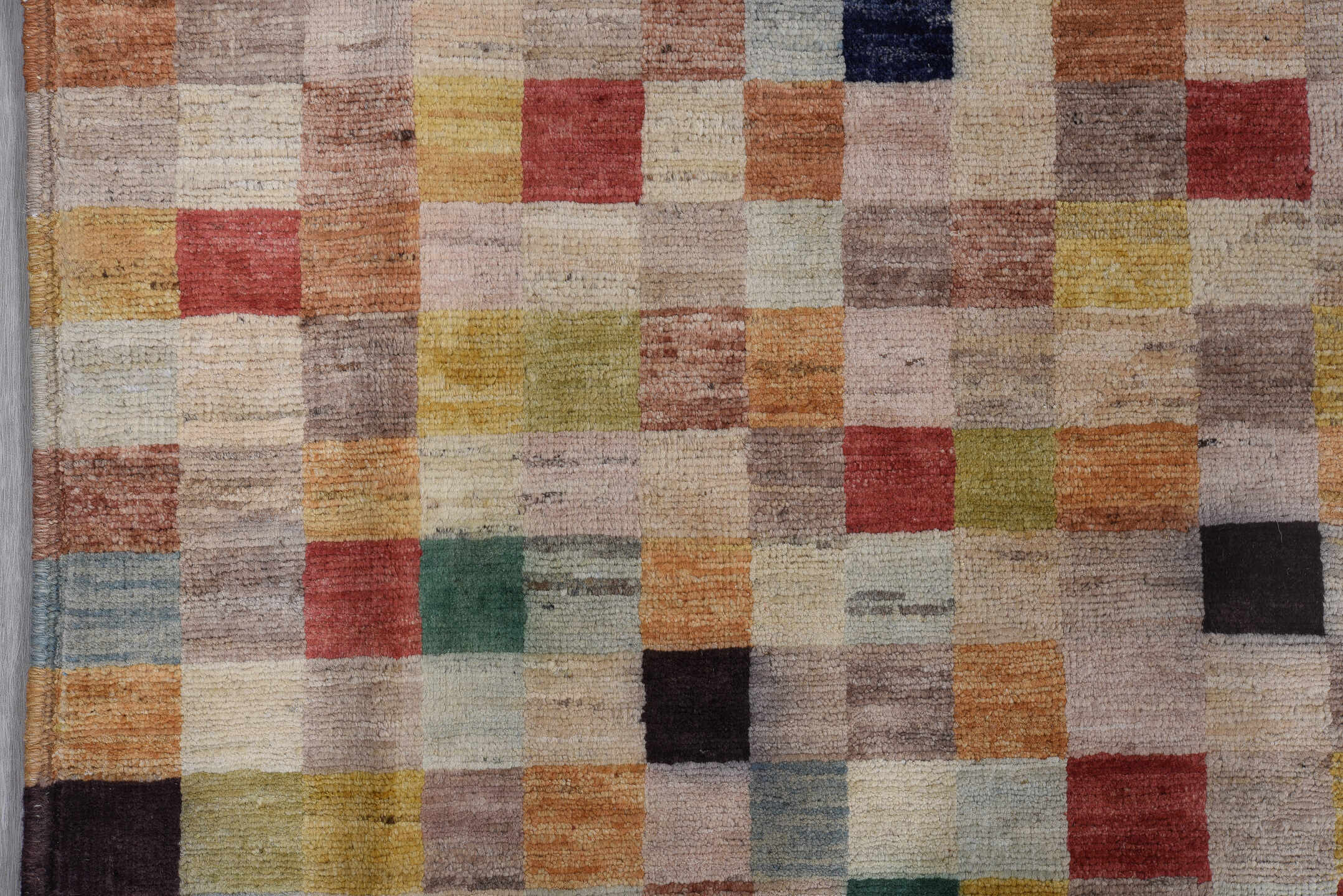 8' x 11' one-of-a-kind handmade vintage Afghan large size rug. Color palette: terra cotta, ivory, camel, gold, slate, teal