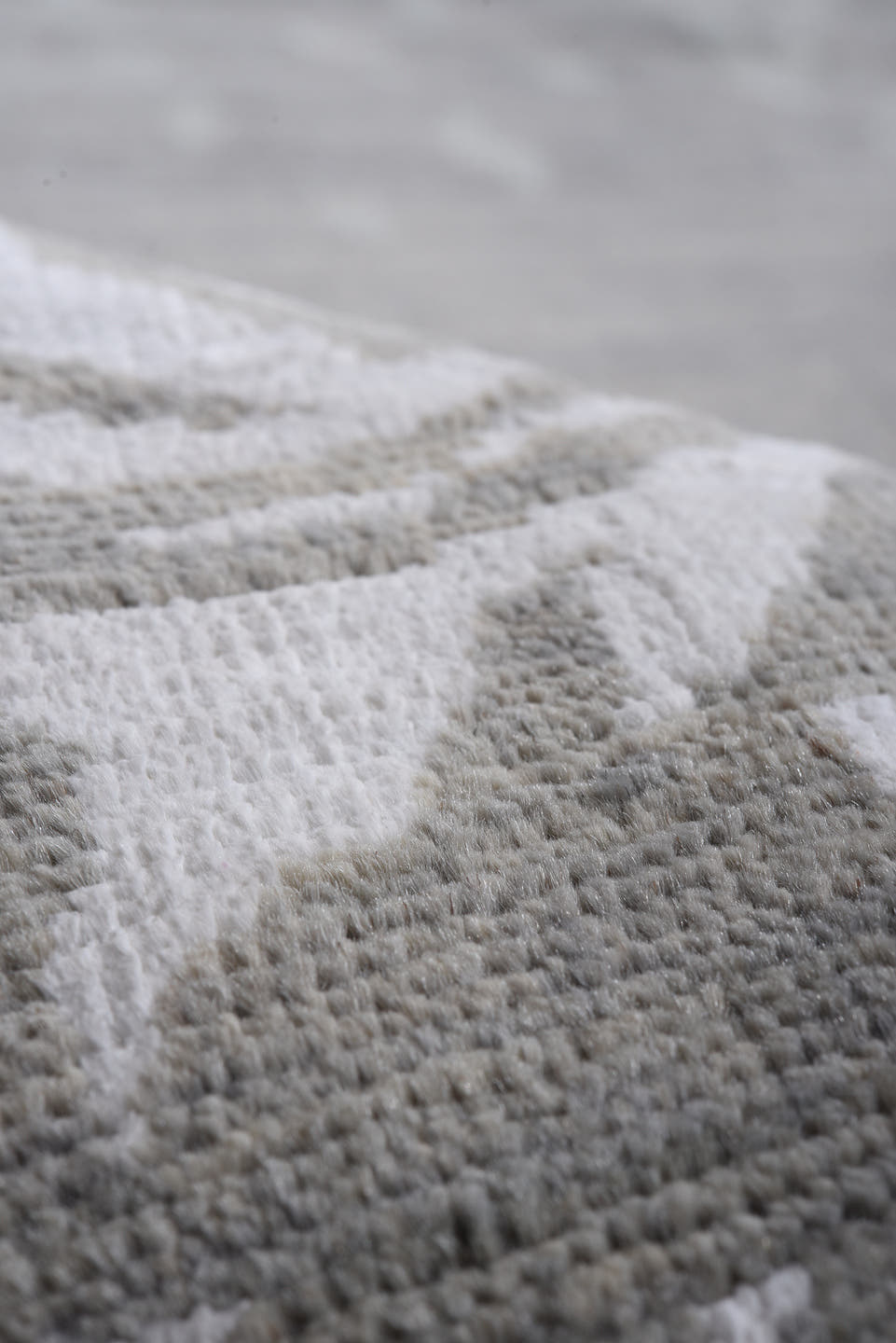 9' x 12' one-of-a-kind handmade vintage Afghan large size rug. Color palette: gray, ivory, blue, silver