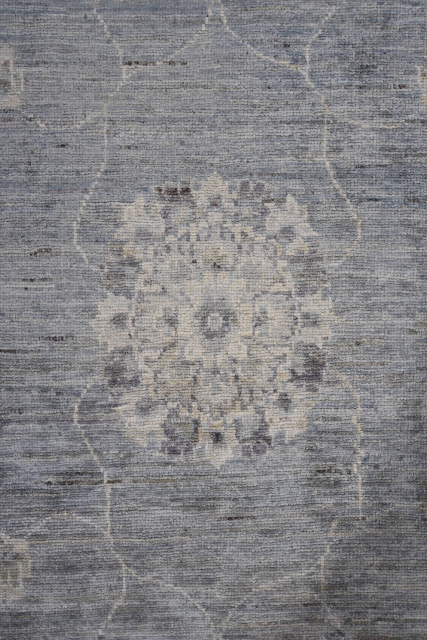 6' x 10' one-of-a-kind handmade vintage Afghan large size rug. Color palette: slate, ivory, silver, taupe, charcoal, gray