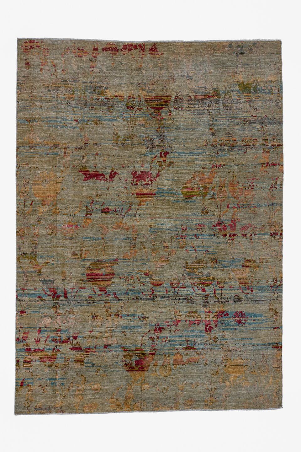 10' x 13' one-of-a-kind handmade vintage Afghan large size rug. Color palette: blue, brown, dark slate gray, dim gray, gray