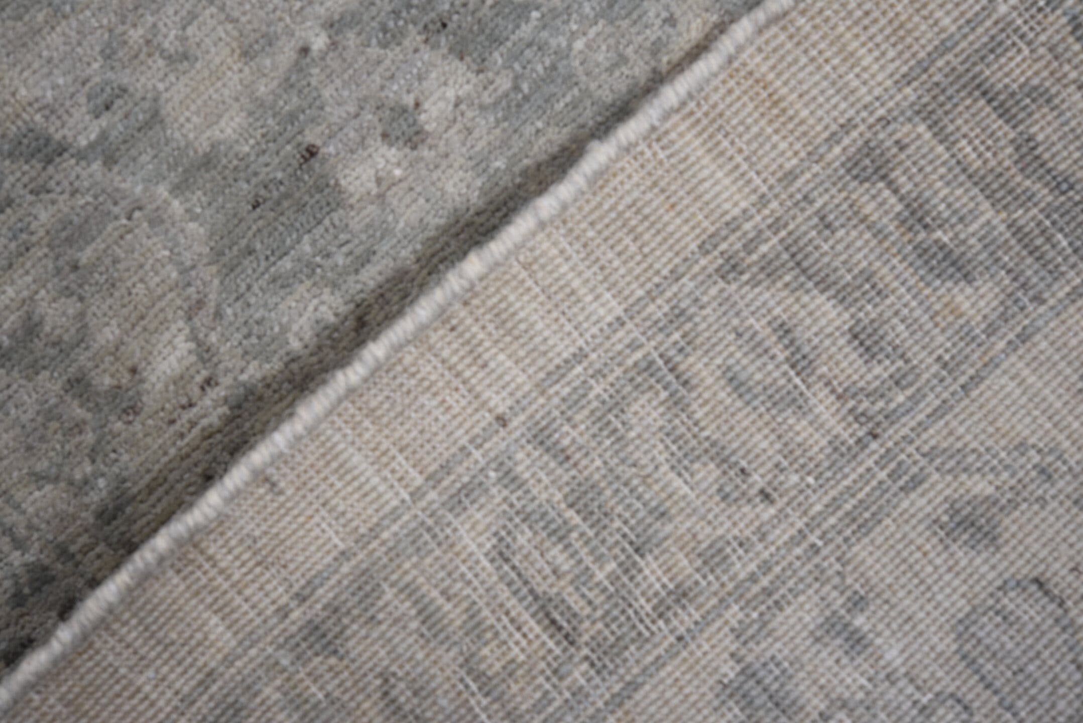 9' x 12' one-of-a-kind handmade vintage Afghan large size rug. Color palette: ivory, silver, gray, taupe, stone, beige