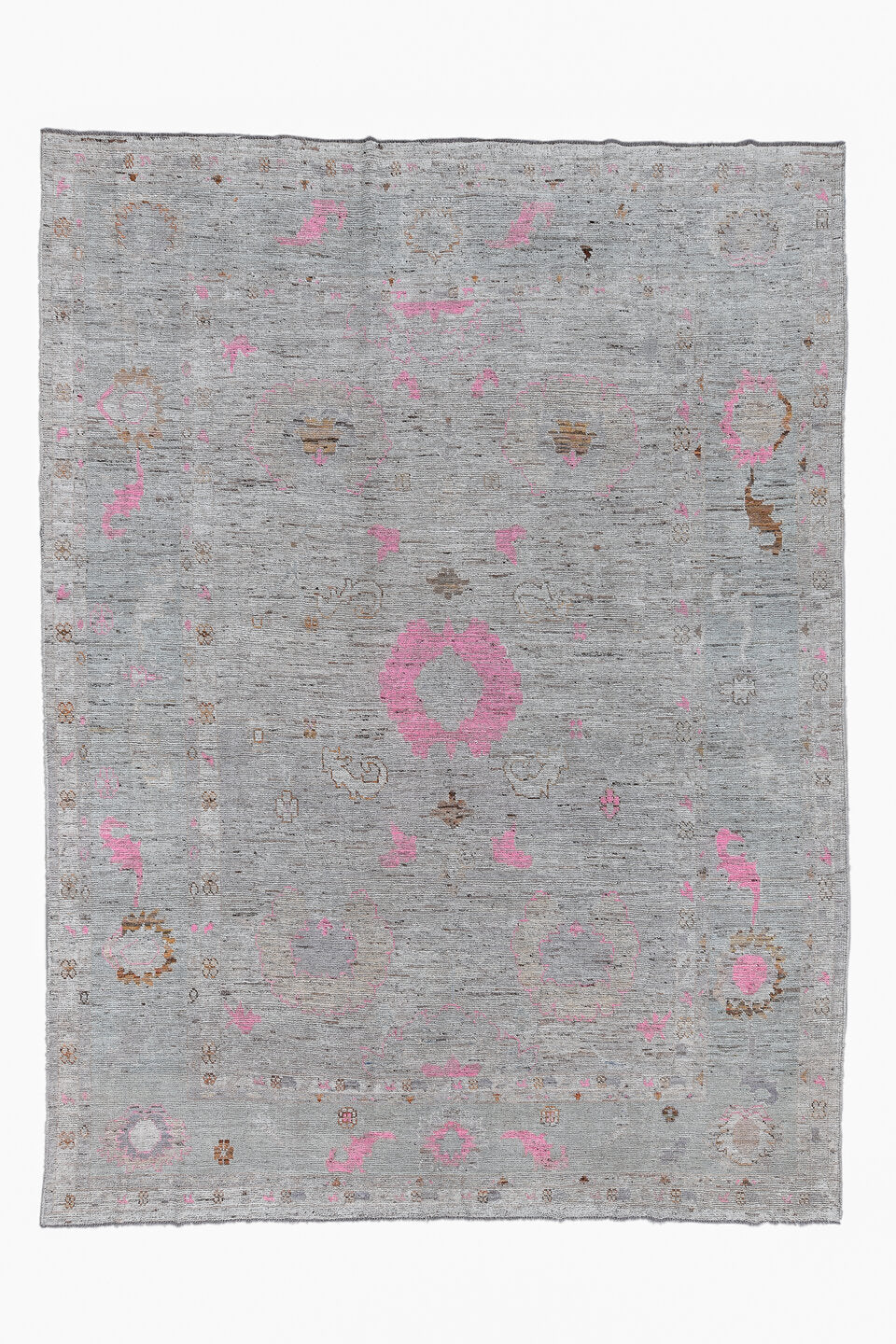 10' x 13' one-of-a-kind handmade vintage Oushak large size rug. Color palette: black, brown, dim gray, gainsboro, gray