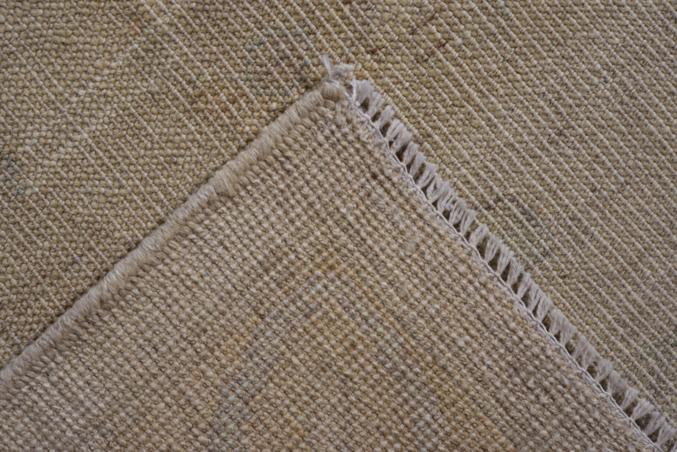10' x 13' one-of-a-kind handmade vintage Tulu large size rug. Color palette: beige, ivory, taupe, sage, pale blue, sand