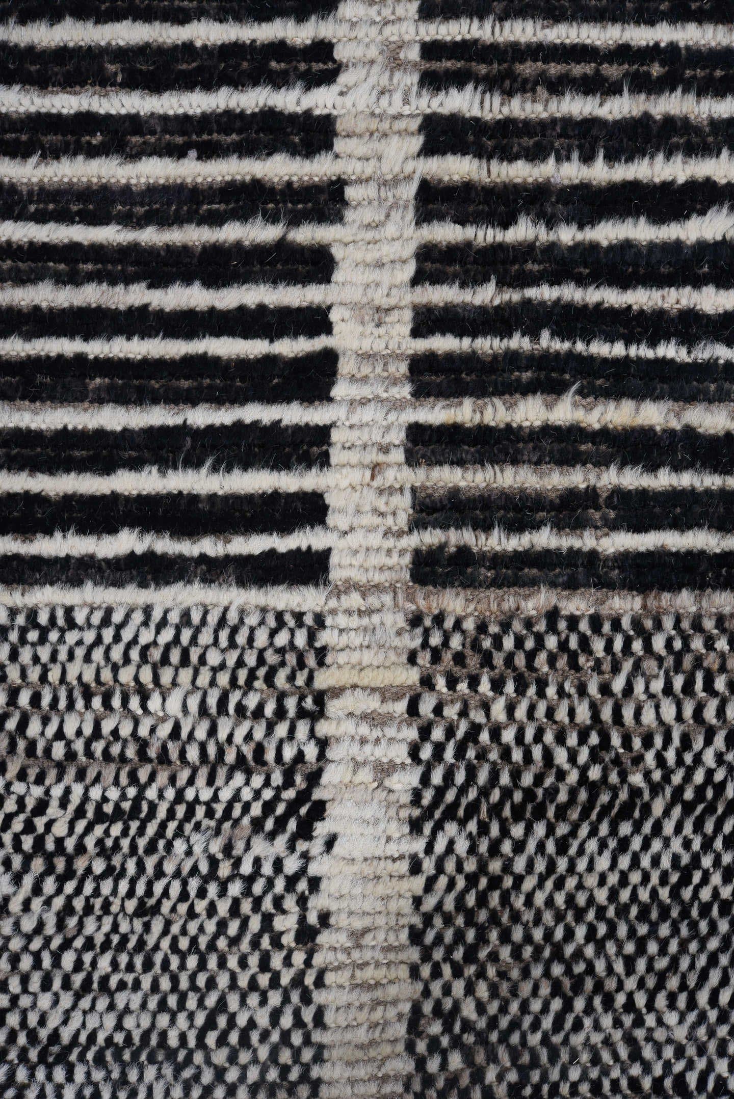 11' x 14' one-of-a-kind handmade vintage Tulu oversize rug. Color palette: gray, charcoal, ivory, black