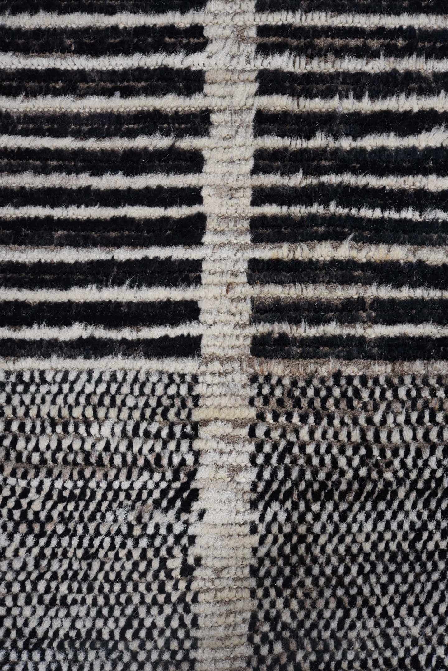 11' x 14' one-of-a-kind handmade vintage Tulu oversize rug. Color palette: gray, charcoal, ivory, black