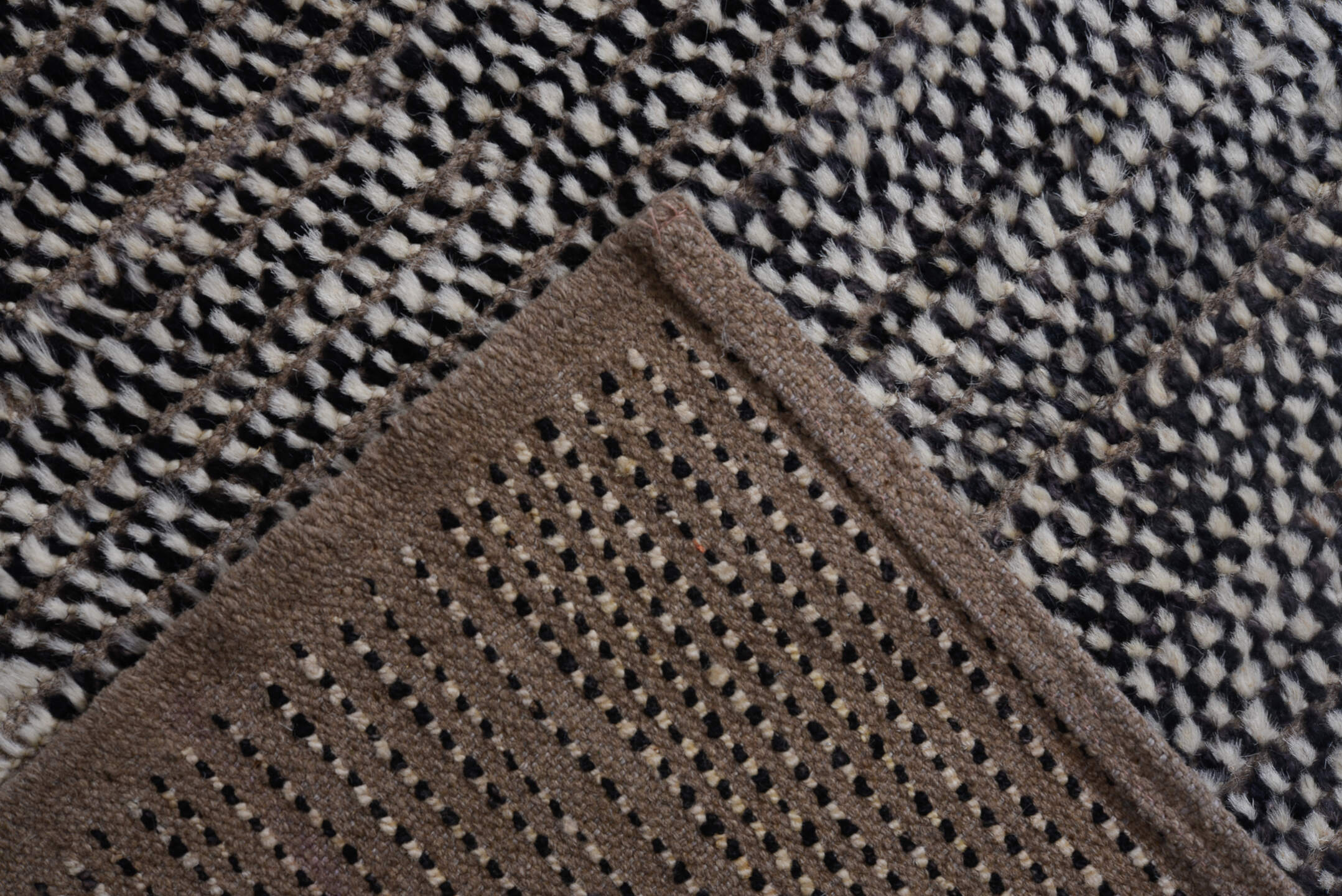 11' x 14' one-of-a-kind handmade vintage Tulu oversize rug. Color palette: gray, charcoal, ivory, black