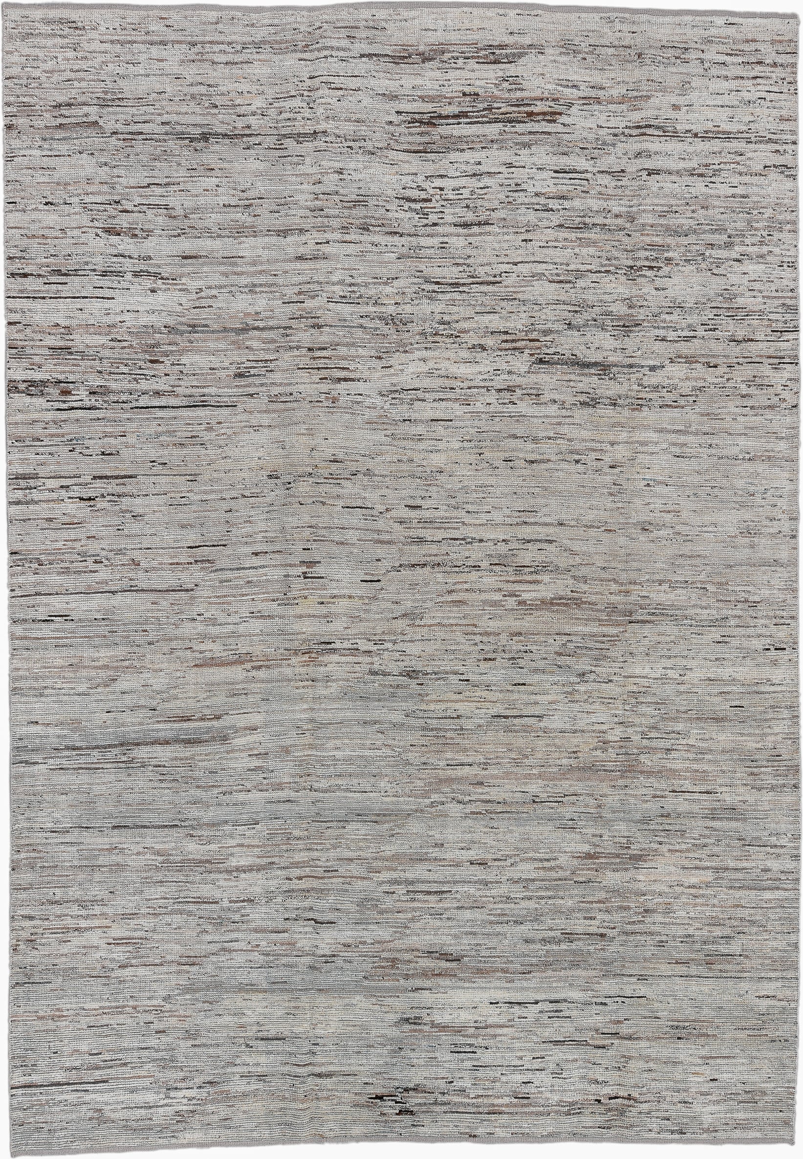 8' x 12' one-of-a-kind handmade vintage Tulu large size rug. Color palette: ivory, taupe, brown, gray, camel, beige