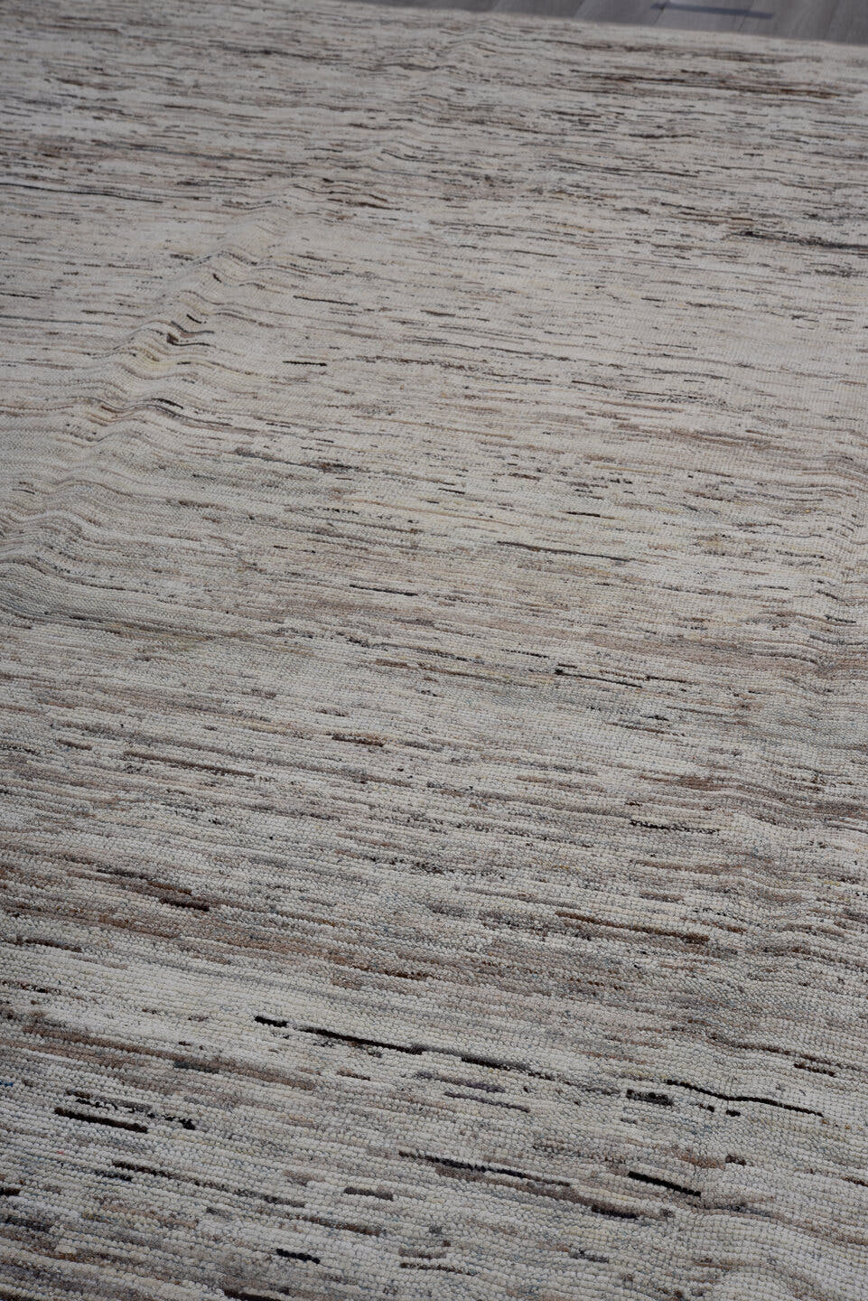 8' x 12' one-of-a-kind handmade vintage Tulu large size rug. Color palette: ivory, taupe, brown, gray, camel, beige
