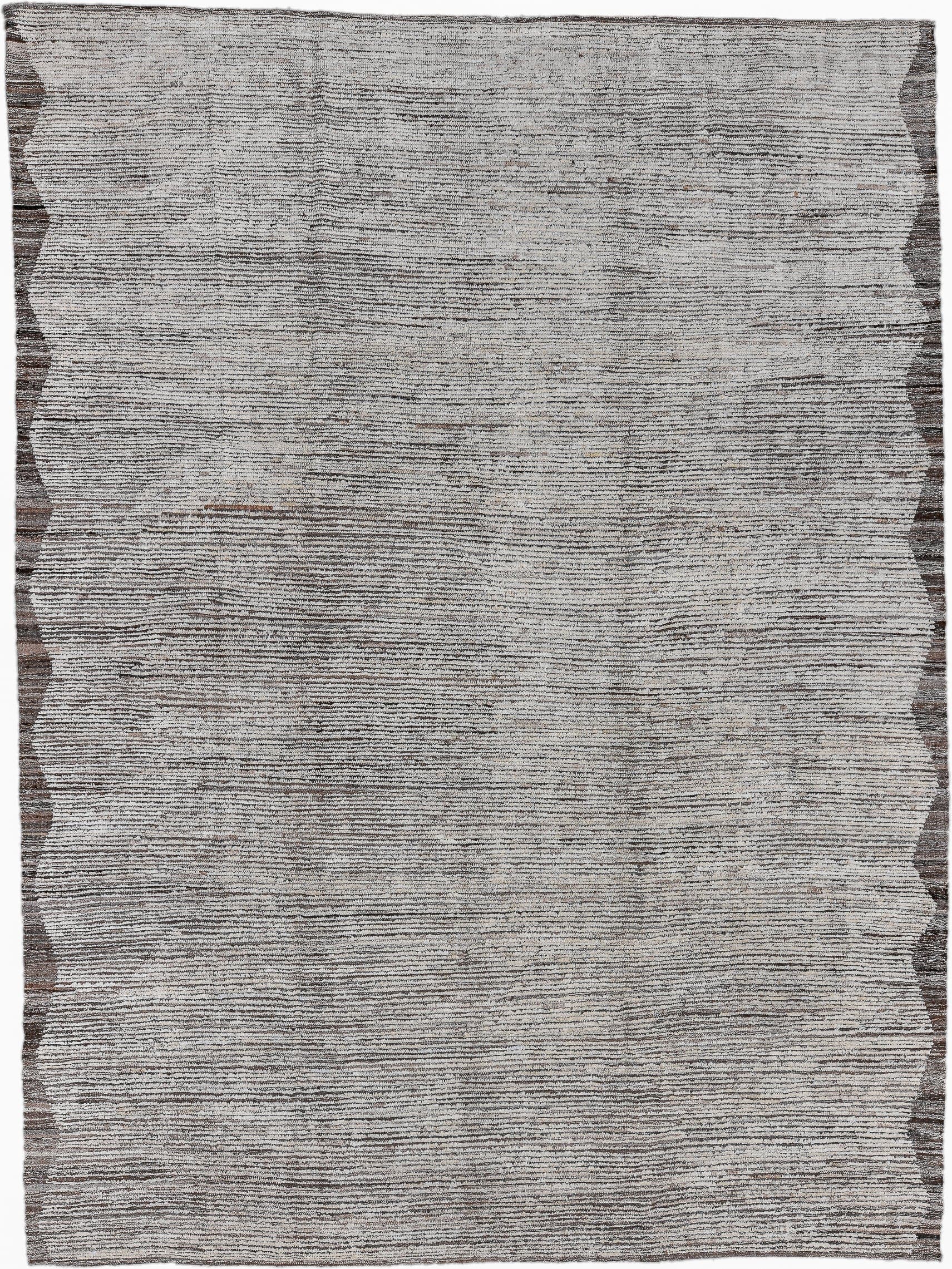 10' x 13' one-of-a-kind handmade vintage Tulu large size rug. Color palette: ivory, taupe, charcoal, brown, gray, beige