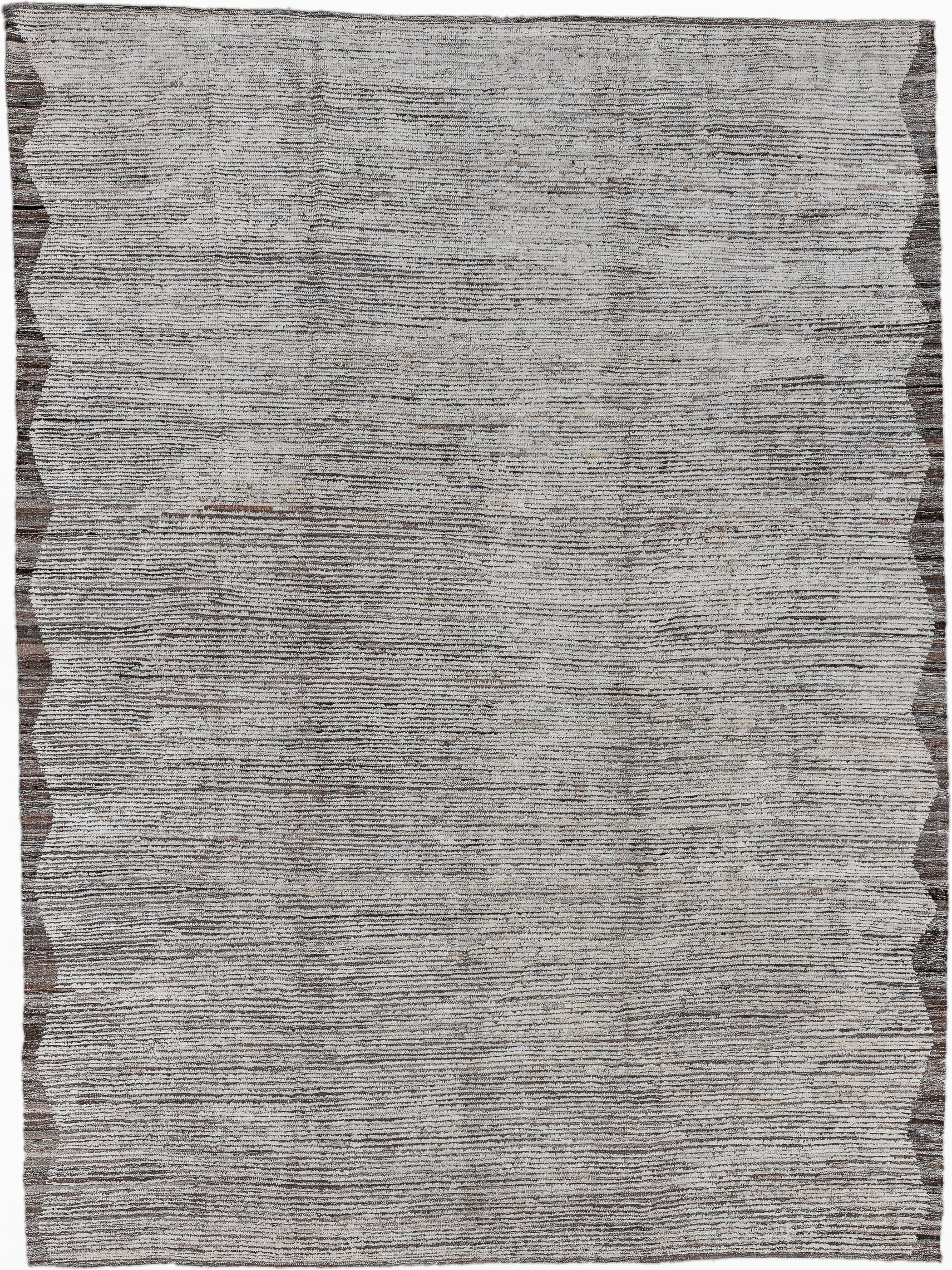 10' x 13' one-of-a-kind handmade vintage Tulu large size rug. Color palette: ivory, taupe, charcoal, brown, gray, beige