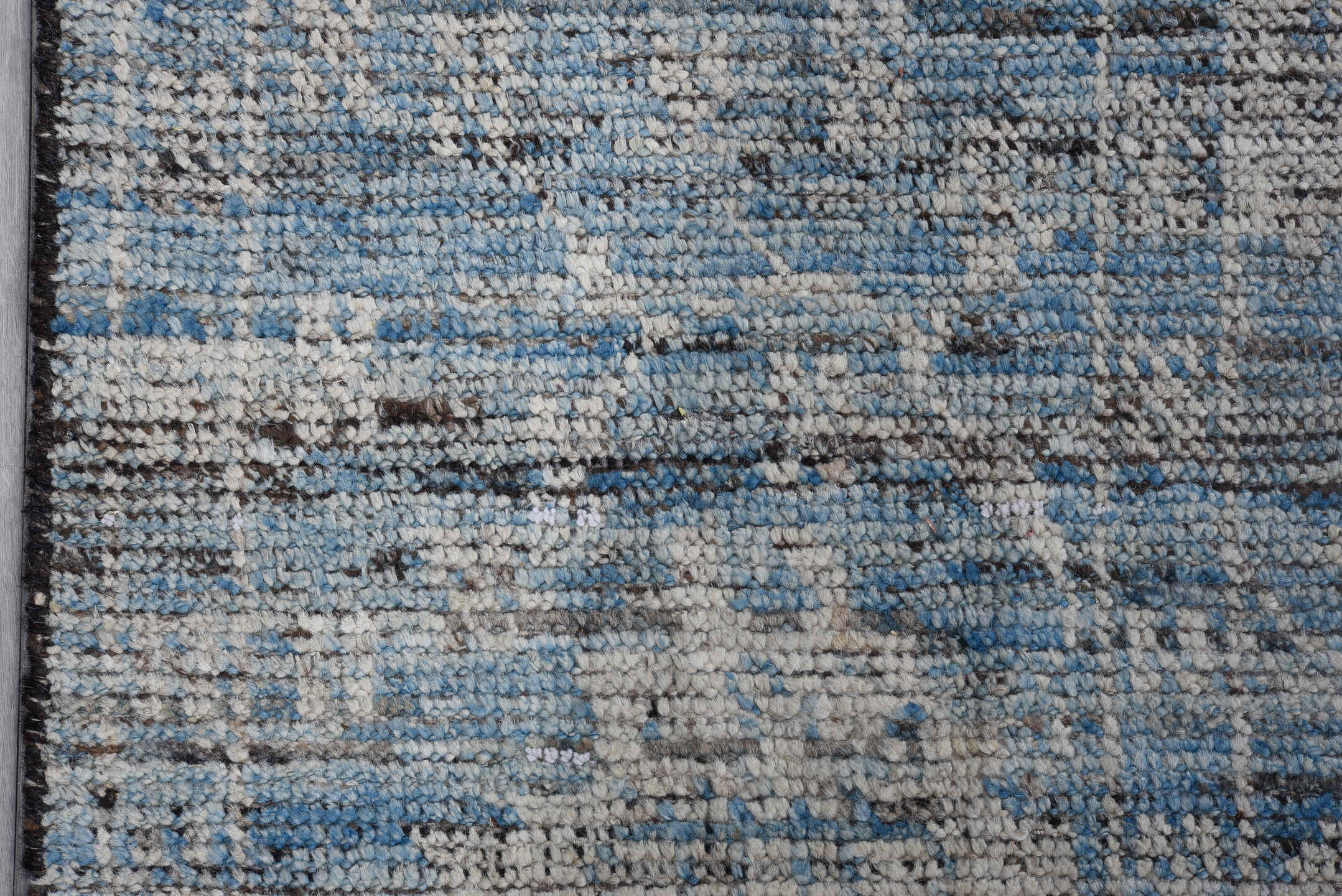 8' x 11' one-of-a-kind handmade vintage Tulu large size rug. Color palette: sky blue, ivory, slate, silver, charcoal