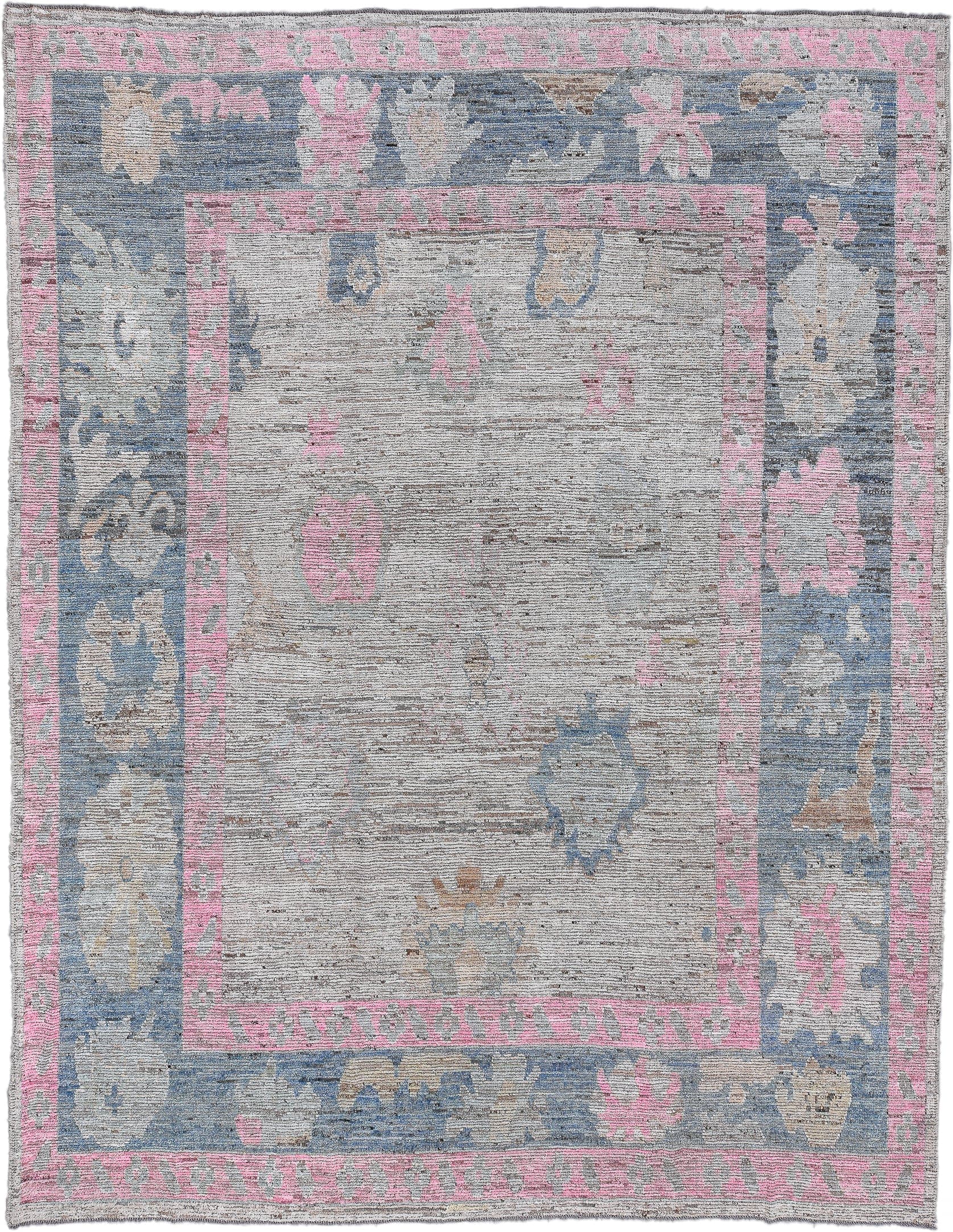 10' x 13' one-of-a-kind handmade vintage Oushak large size rug. Color palette: gray, powder blue, blush pink, ivory, taupe