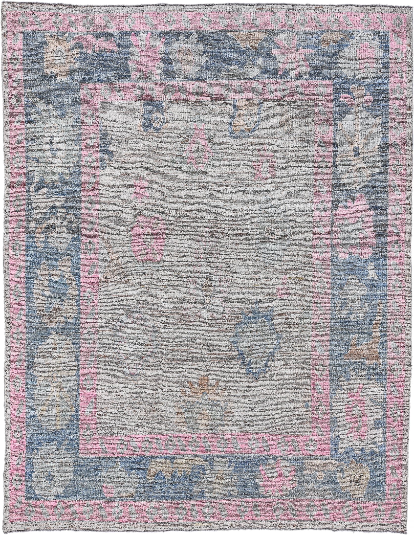 10' x 13' one-of-a-kind handmade vintage Oushak large size rug. Color palette: gray, powder blue, blush pink, ivory, taupe