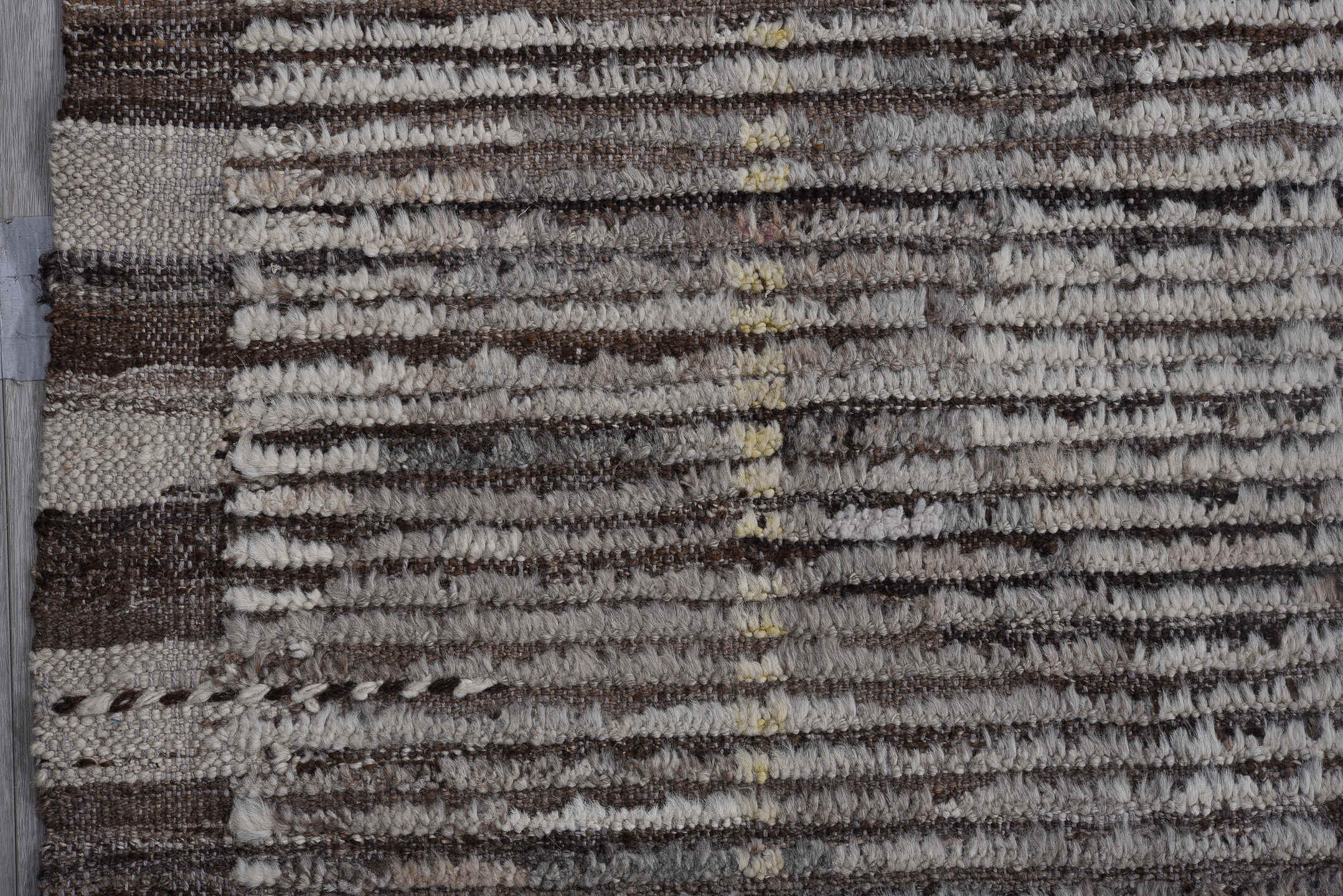 10' x 13' one-of-a-kind handmade vintage Tulu large size rug. Color palette: gray, ivory, taupe, charcoal, greige, beige