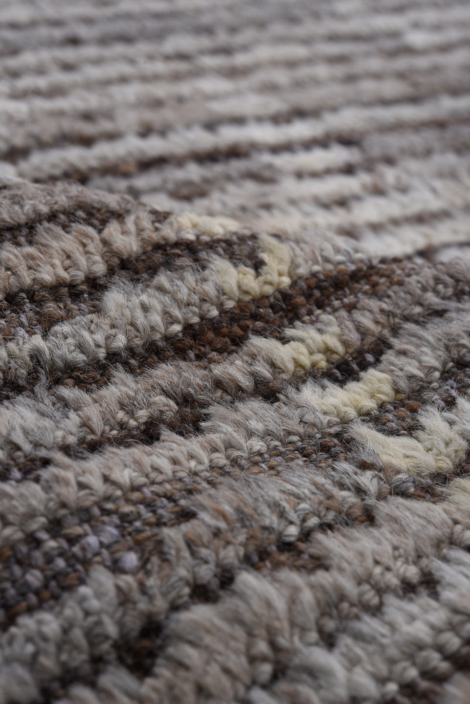 10' x 13' one-of-a-kind handmade vintage Tulu large size rug. Color palette: gray, ivory, taupe, charcoal, greige, beige
