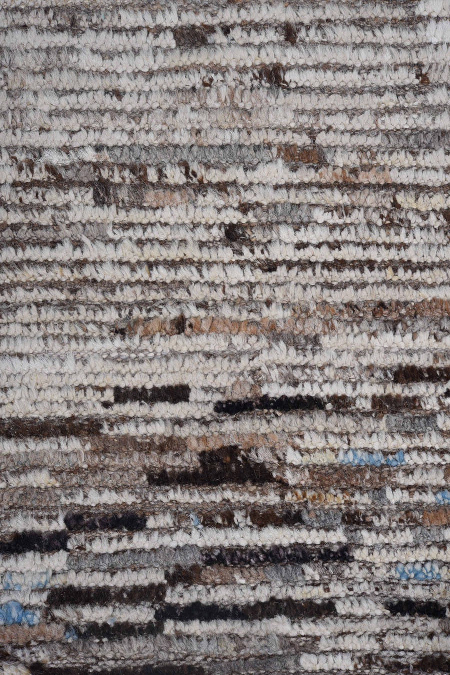 9' x 12' one-of-a-kind handmade vintage Tulu large size rug. Color palette: gray, ivory, taupe, charcoal, brown, sky blue