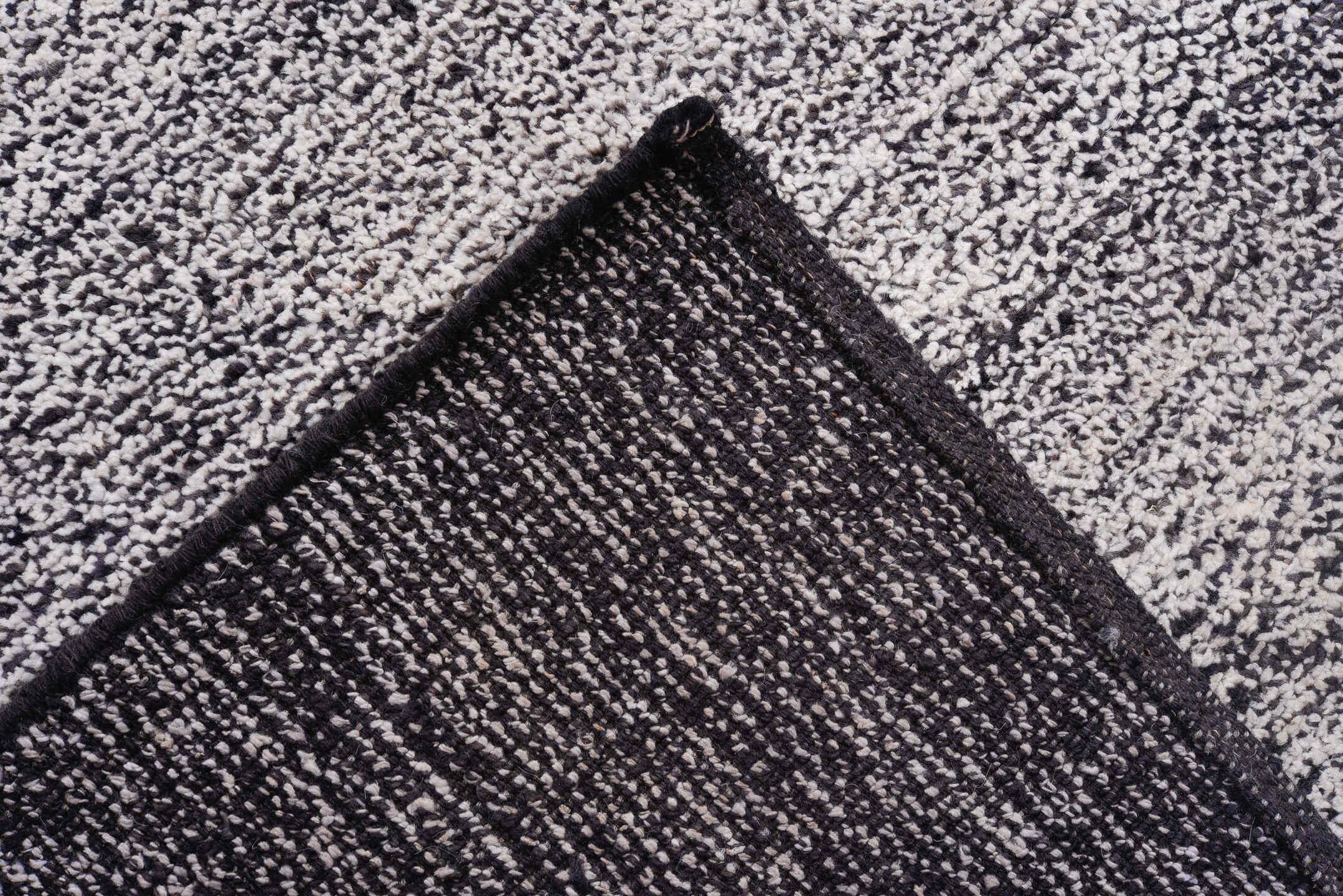 10' x 13' one-of-a-kind handmade vintage Tulu large size rug. Color palette: gray, ivory, charcoal, silver, black