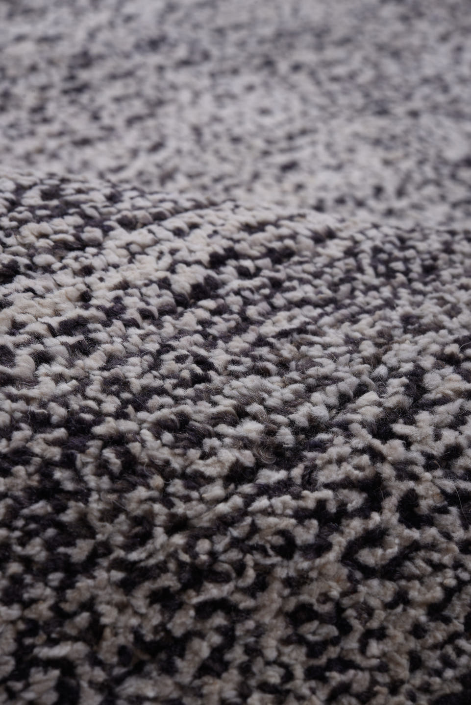 10' x 13' one-of-a-kind handmade vintage Tulu large size rug. Color palette: gray, ivory, charcoal, silver, black