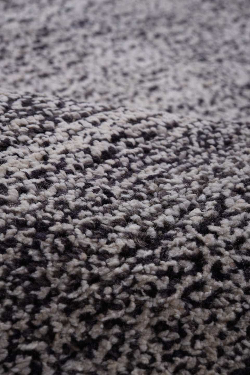 10' x 13' one-of-a-kind handmade vintage Tulu large size rug. Color palette: gray, ivory, charcoal, silver, black