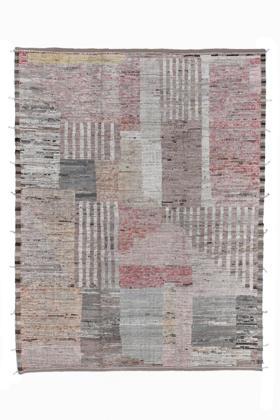 10' x 13' one-of-a-kind handmade vintage Tulu large size rug. Color palette: black, brown, dark gray, dim gray, gainsboro