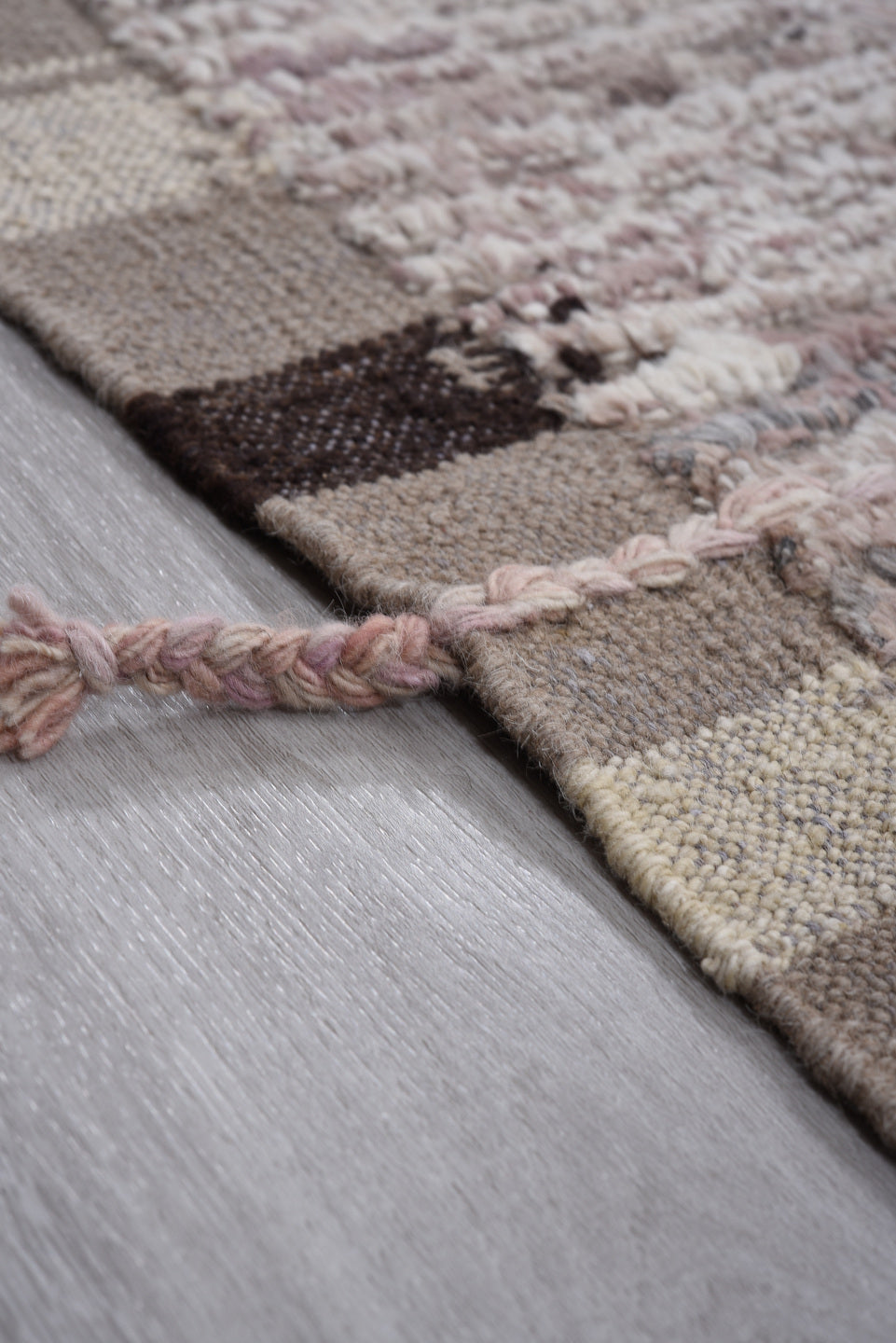 10' x 13' one-of-a-kind handmade vintage Tulu large size rug. Color palette: black, brown, dark gray, dim gray, gainsboro