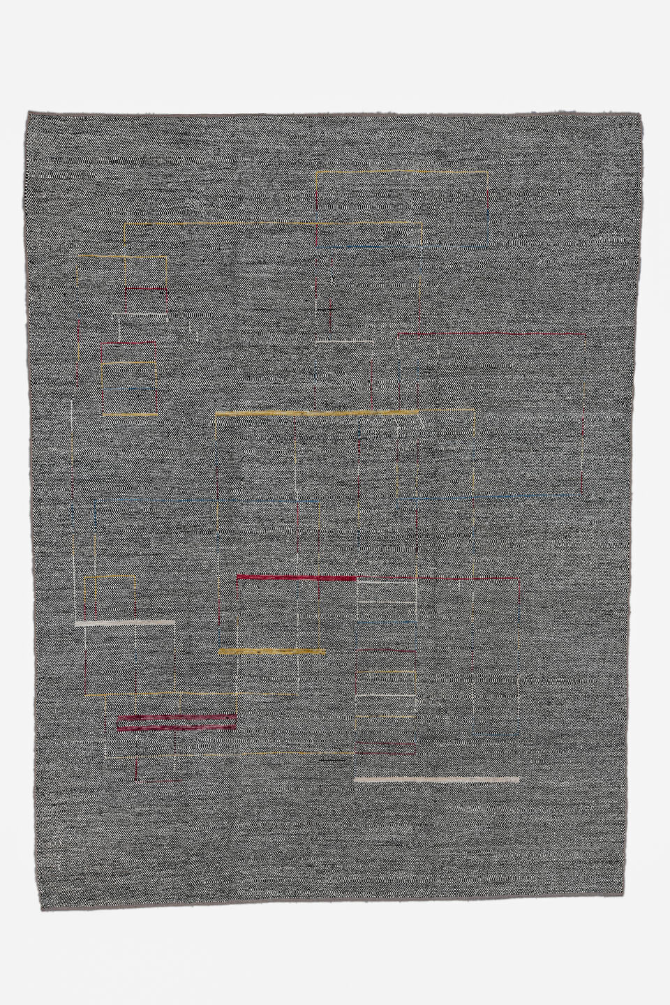 10' x 13' one-of-a-kind handmade vintage Tulu large size rug. Color palette: black, brown, charcoal, dark gray, dim gray