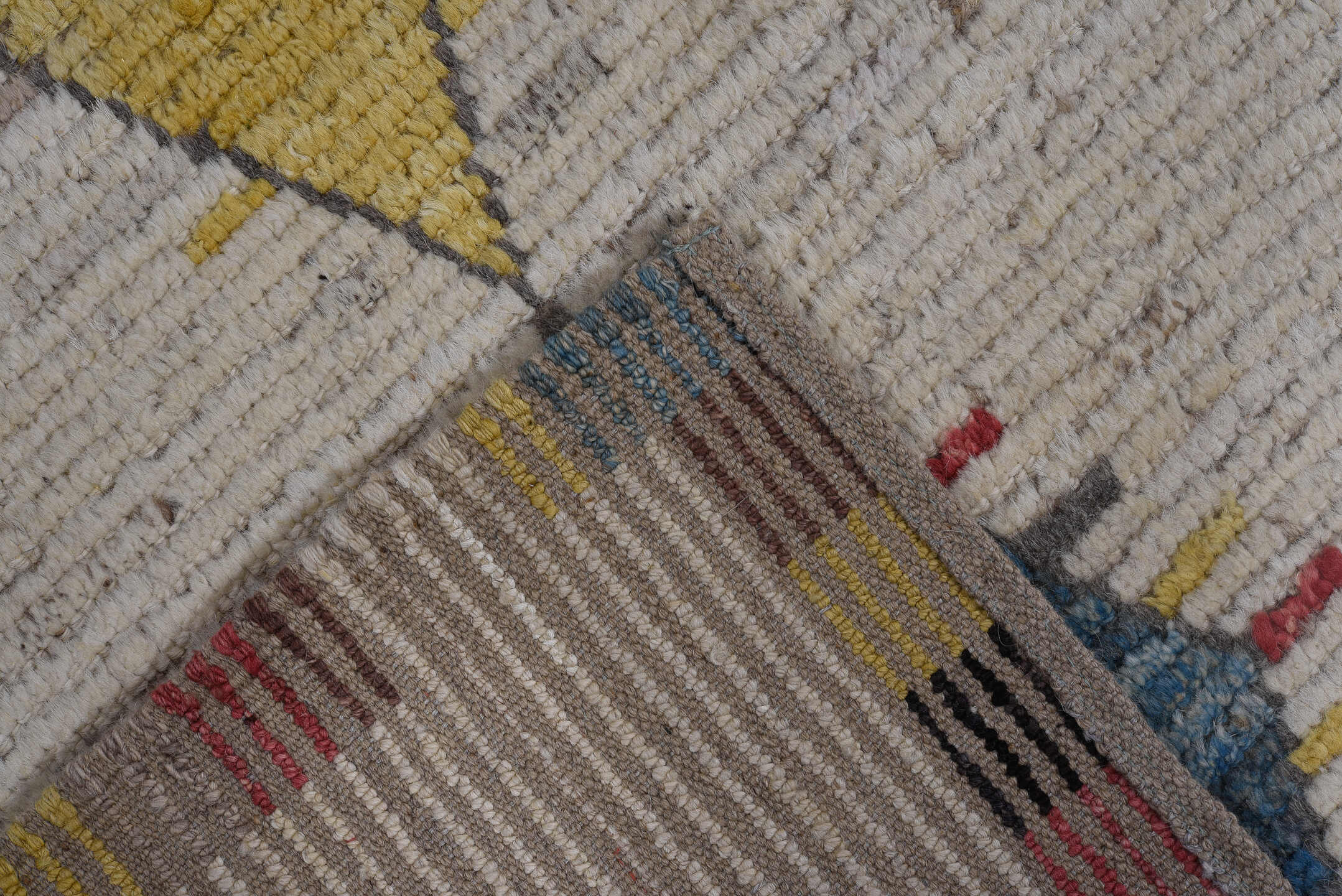 3' x 7' one-of-a-kind handmade vintage Tulu runner rug. Color palette: ivory, blue, gold, rose, black, taupe, pink, red