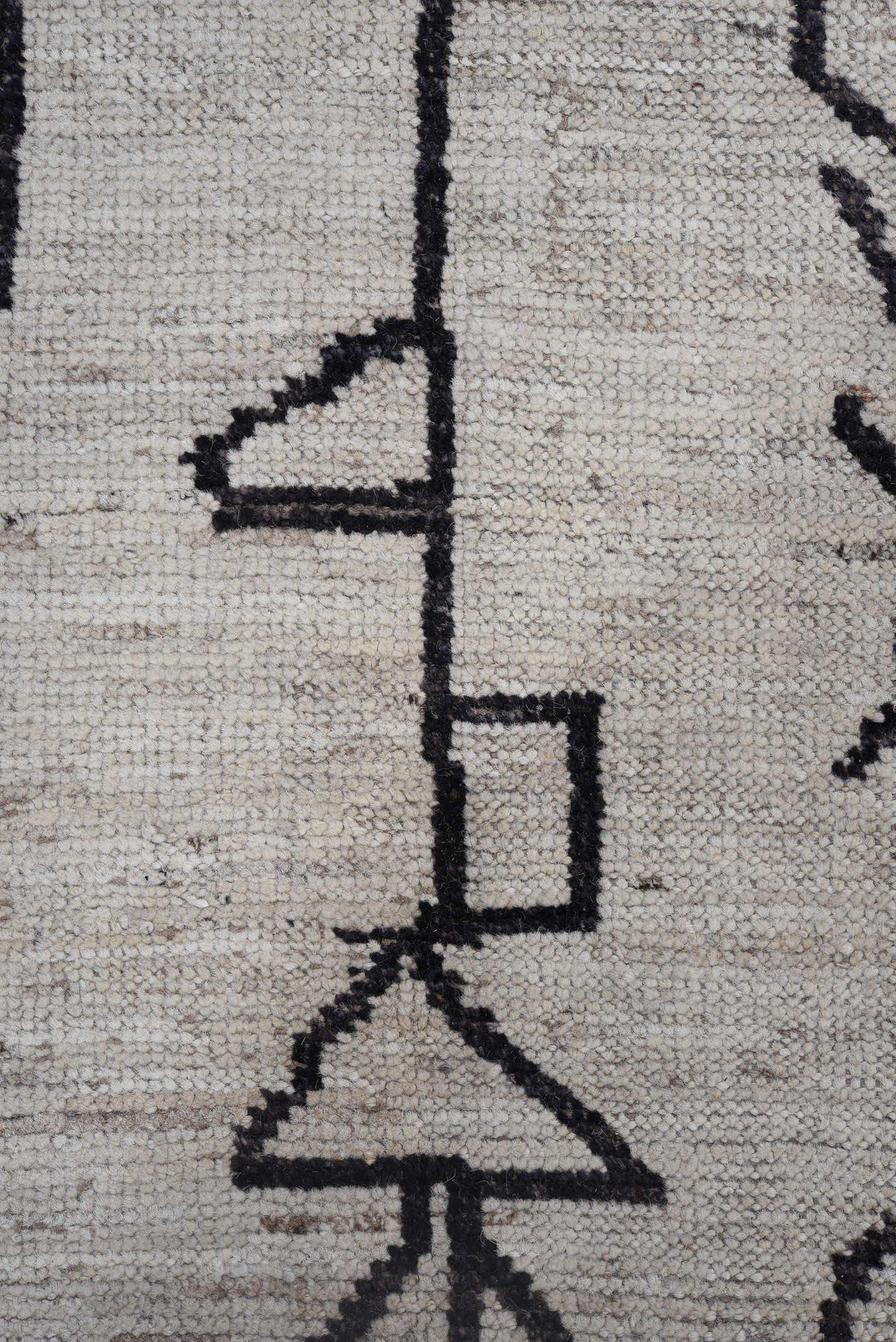 9' x 11' one-of-a-kind handmade vintage Tulu large size rug. Color palette: ivory, charcoal, taupe, gray, black, beige