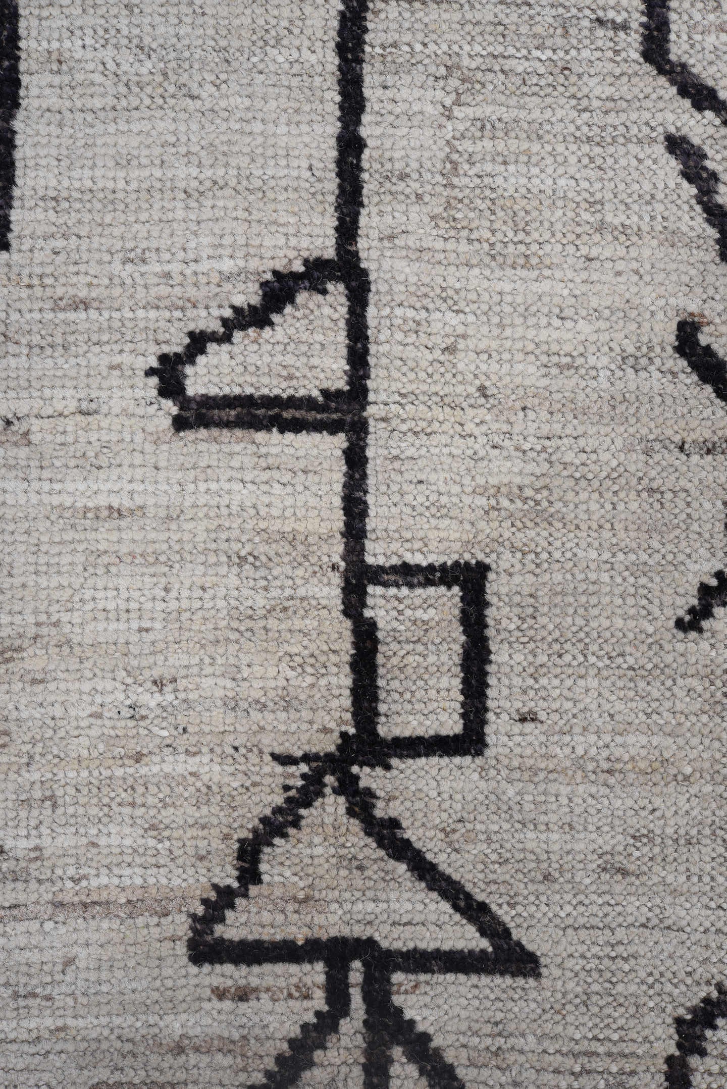 9' x 11' one-of-a-kind handmade vintage Tulu large size rug. Color palette: ivory, charcoal, taupe, gray, black, beige