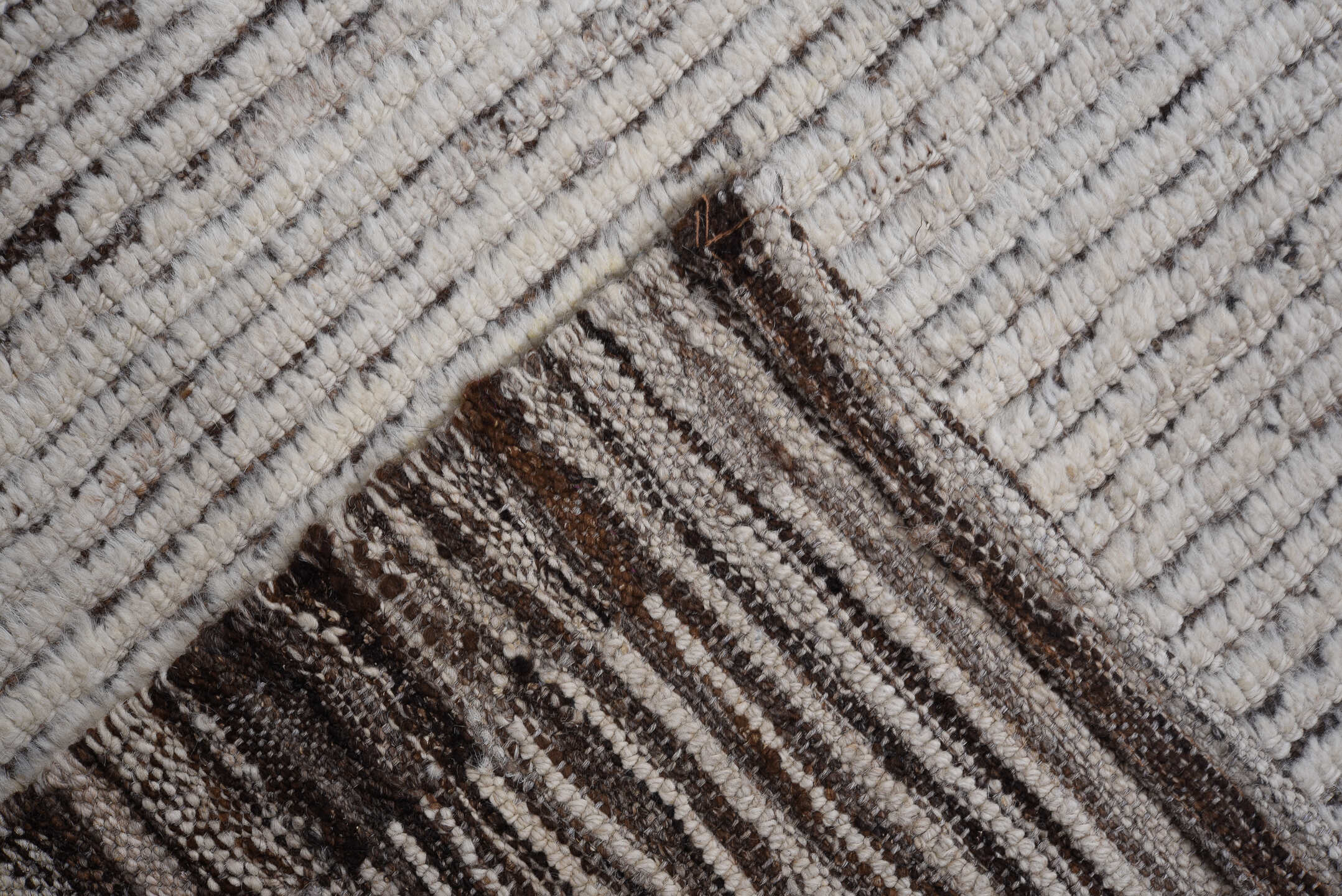 8' x 9' one-of-a-kind handmade vintage Tulu large size rug. Color palette: ivory, taupe, brown, charcoal, beige, gray, black