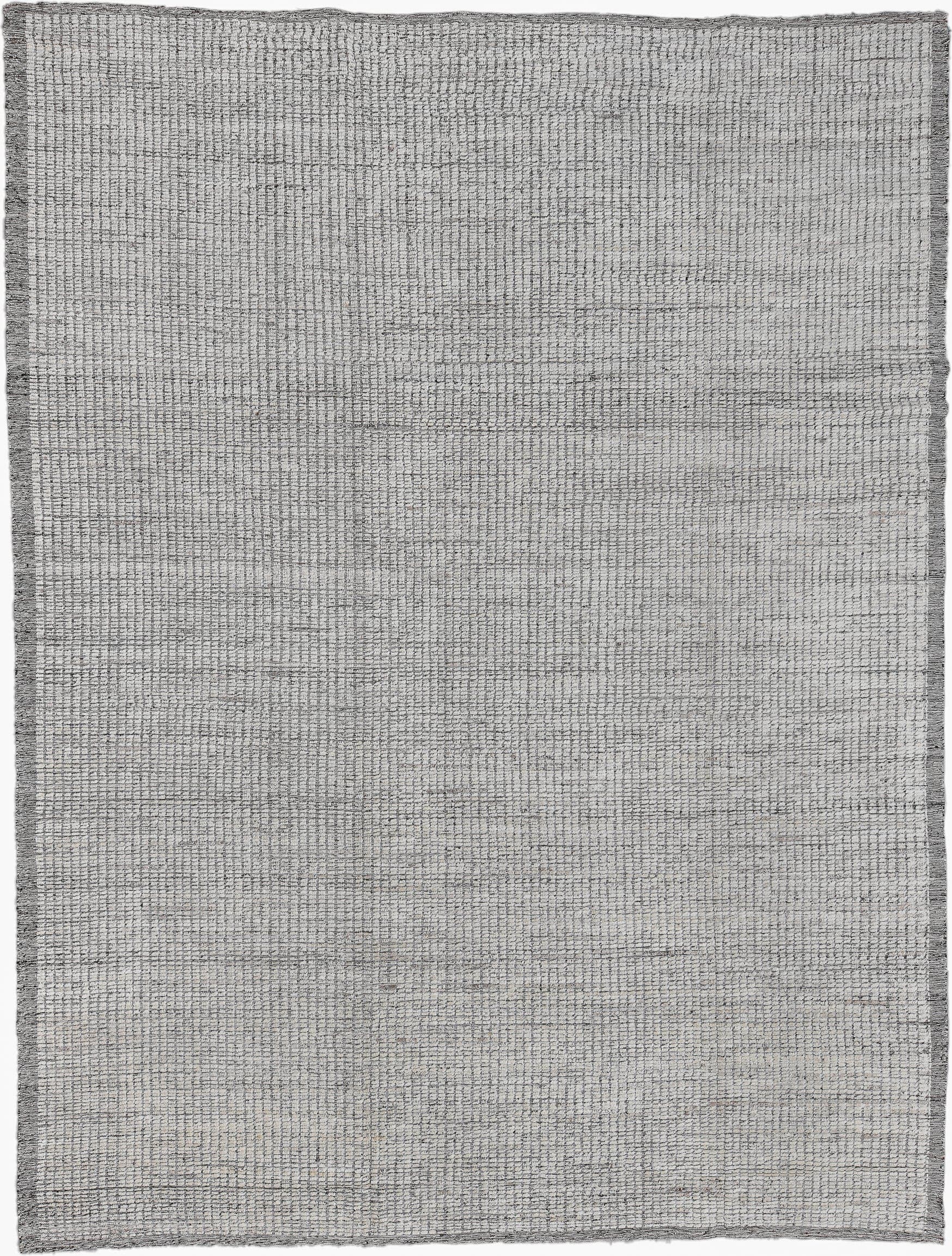 10' x 13' one-of-a-kind handmade vintage Tulu large size rug. Color palette: ivory, gray, charcoal, black