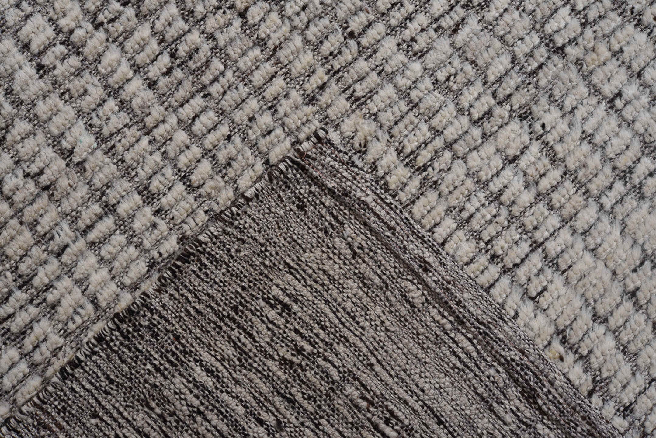 10' x 13' one-of-a-kind handmade vintage Tulu large size rug. Color palette: ivory, gray, charcoal, black