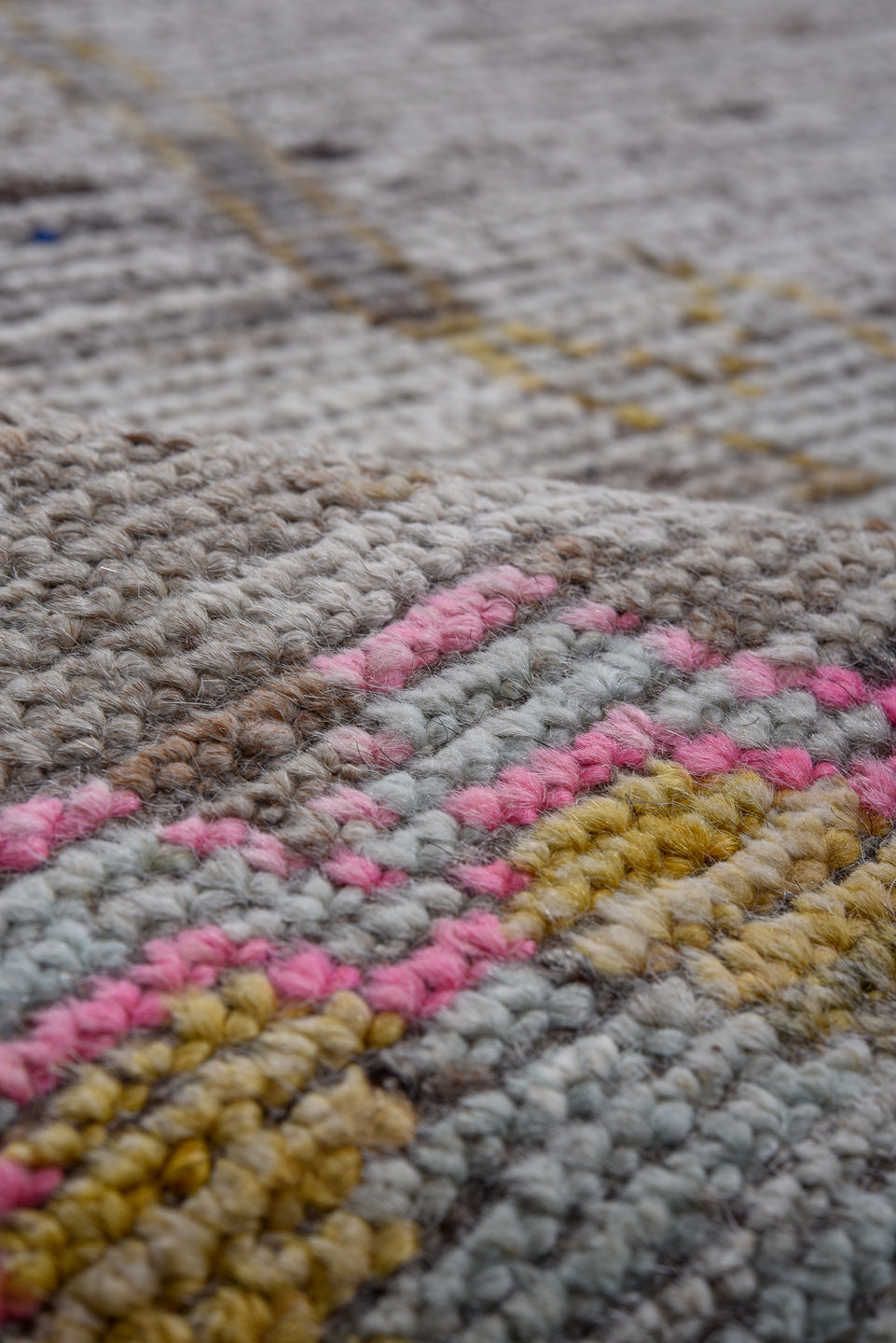 9' x 11' one-of-a-kind handmade vintage Oushak large size rug. Color palette: gray, pink, ivory, gold, taupe, beige