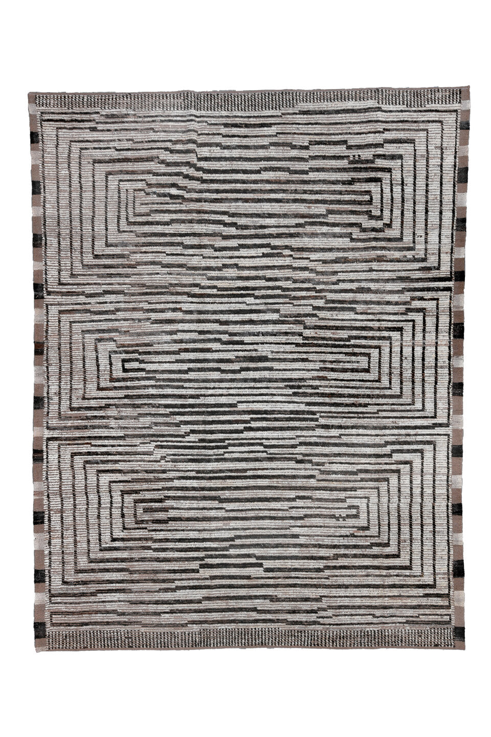 9' x 11' one-of-a-kind handmade vintage Tulu large size rug. Color palette: black, charcoal, dark gray, dim gray, gainsboro