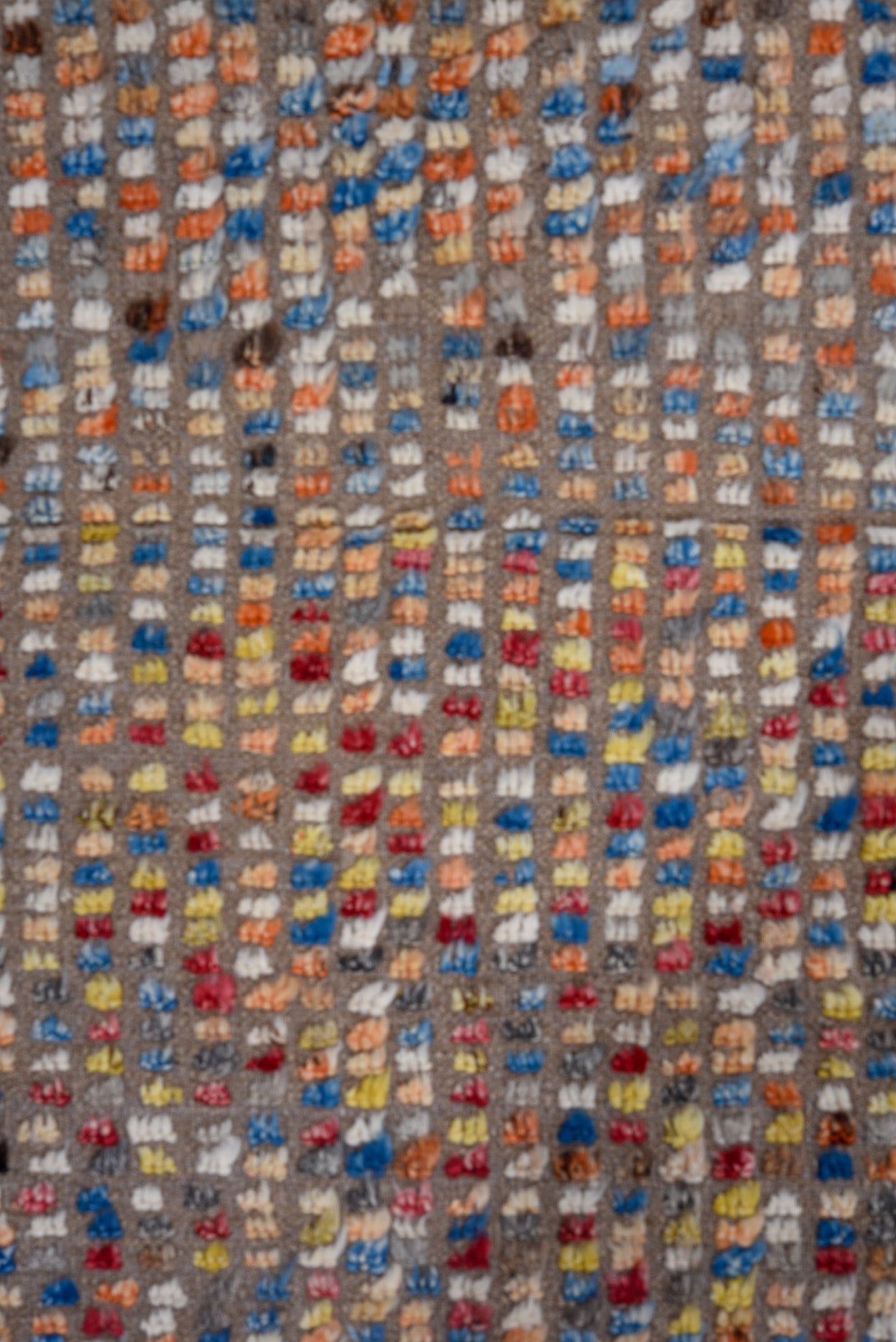 5' x 8' one-of-a-kind handmade vintage Oushak medium size rug. Color palette: taupe, ivory, blue, coral, pink, yellow