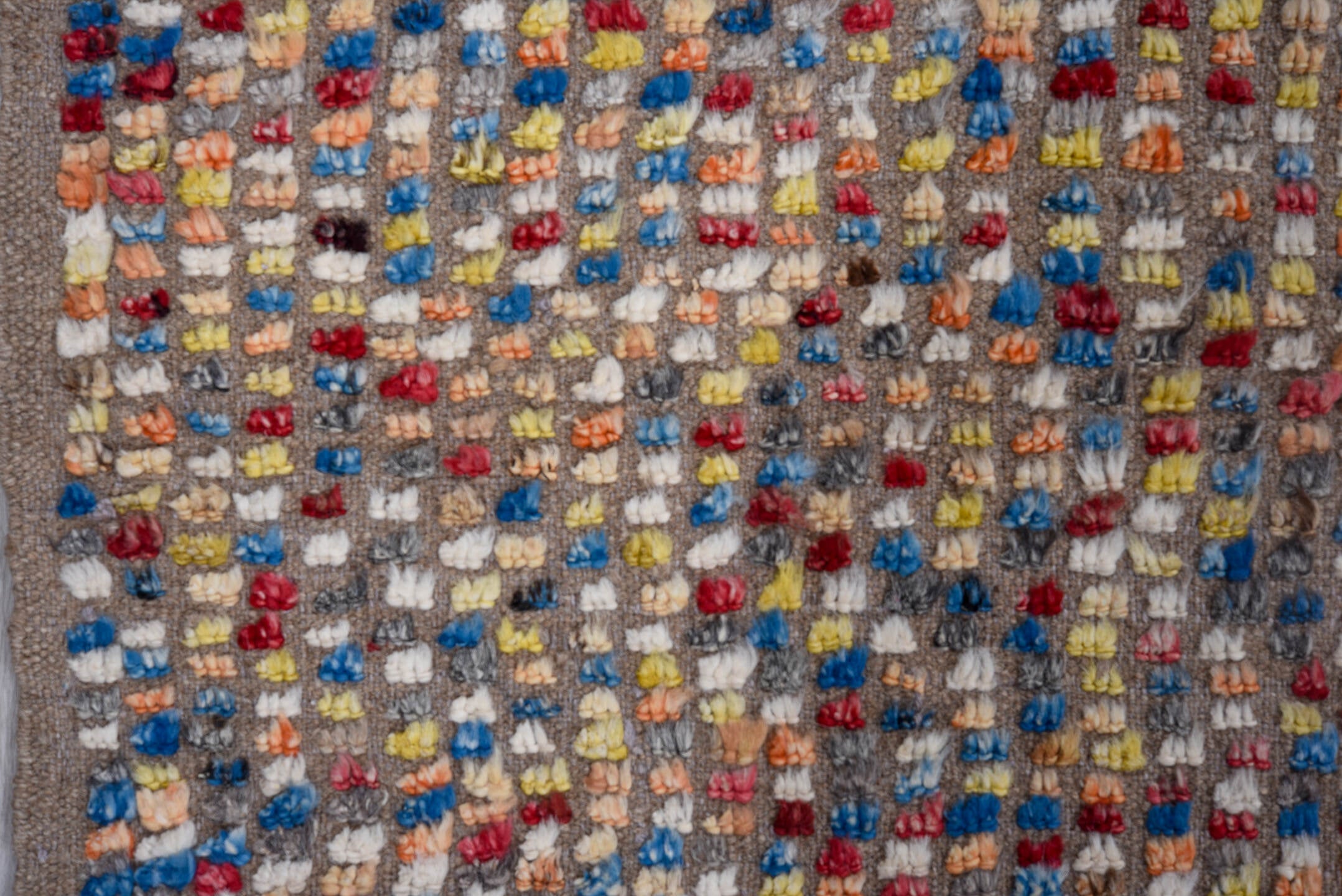 5' x 8' one-of-a-kind handmade vintage Oushak medium size rug. Color palette: taupe, ivory, blue, coral, pink, yellow