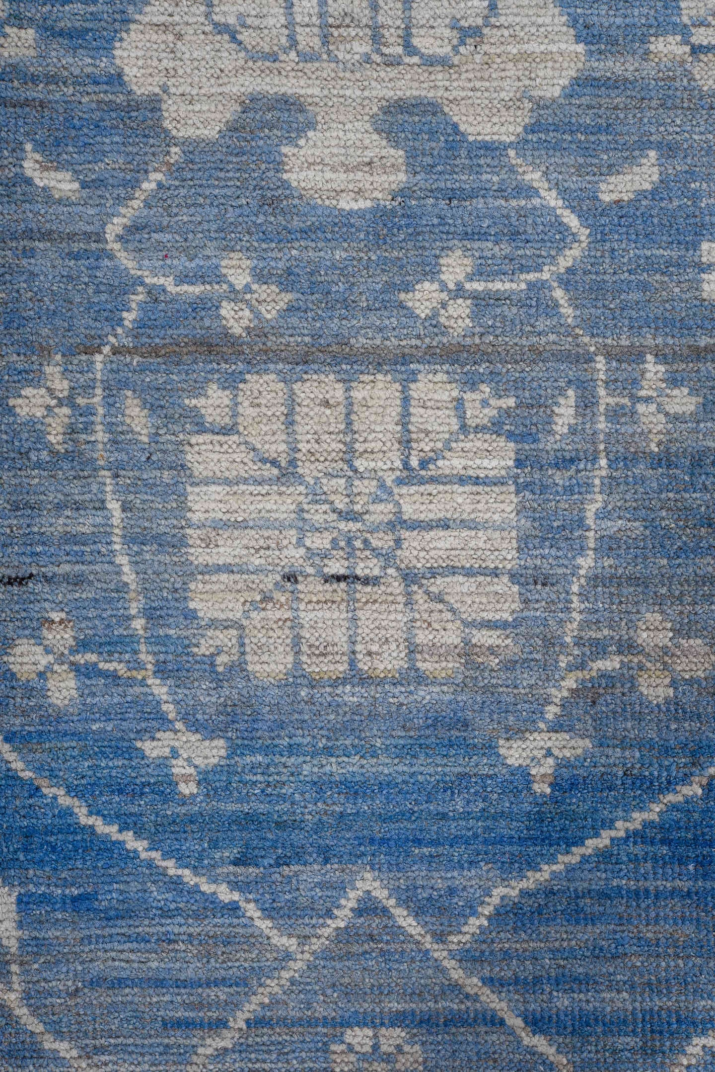 8' x 10' one-of-a-kind handmade vintage Oushak large size rug. Color palette: blue, ivory, slate, taupe, gray, beige