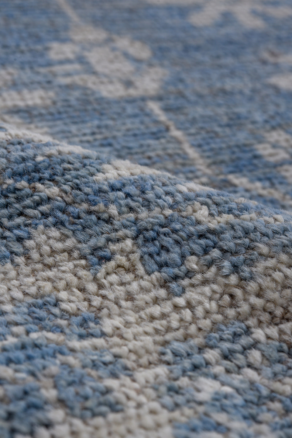 8' x 10' one-of-a-kind handmade vintage Oushak large size rug. Color palette: blue, ivory, slate, taupe, gray, beige