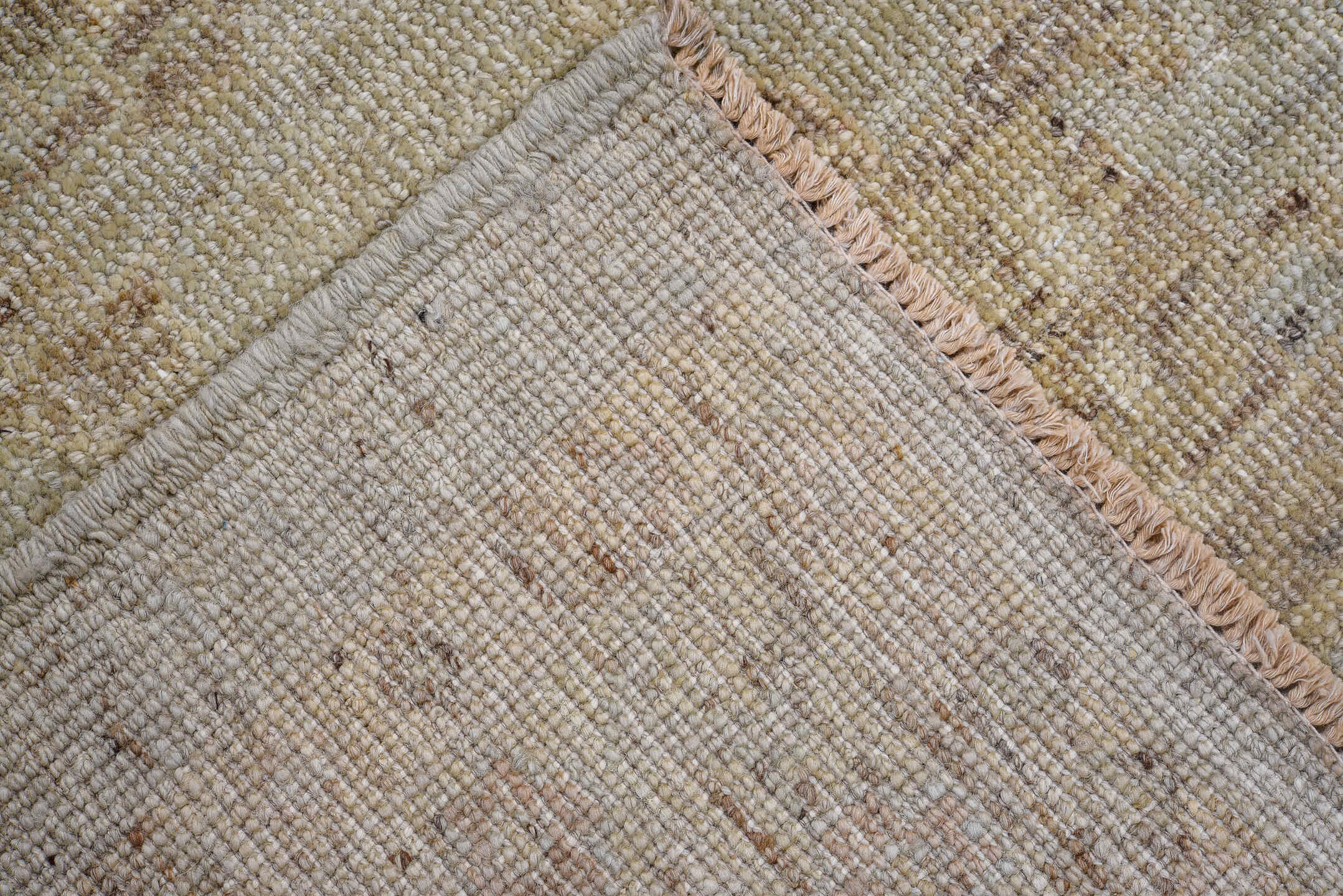 7' x 9' one-of-a-kind handmade vintage Oushak rug. Color palette: brown, gray, light gray, off-white