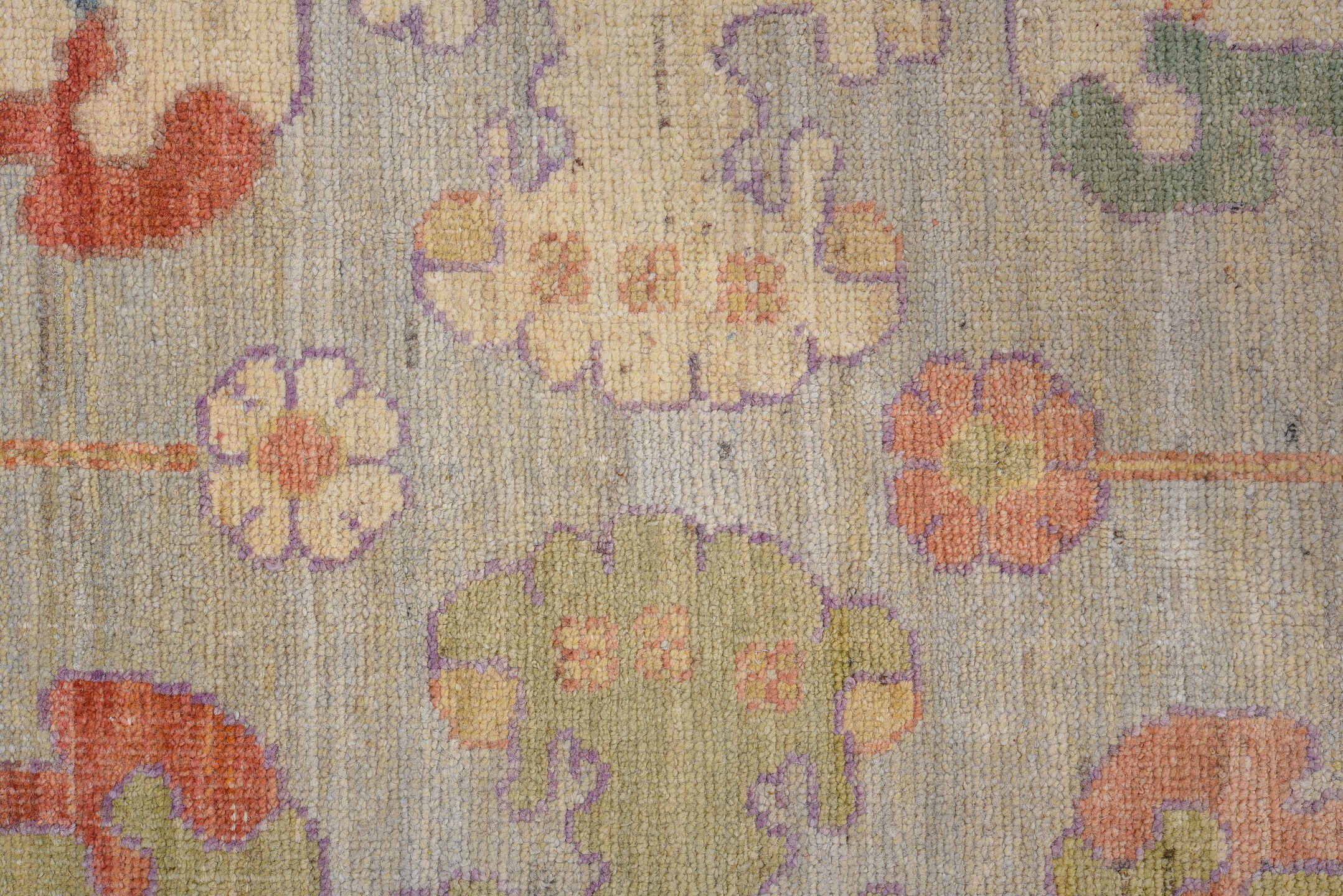 9' x 11' one-of-a-kind handmade vintage Oushak large size rug. Color palette: blue, brown, gray, light gray, off-white